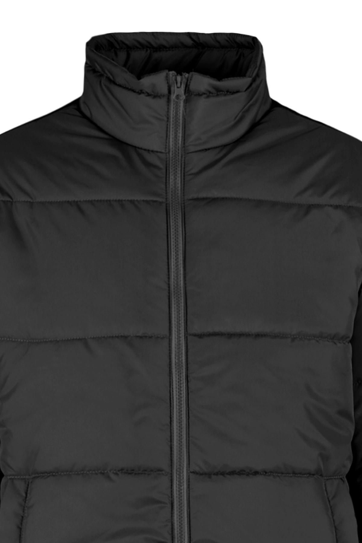 Black Puffer Standing Collar Jacket, , large image number 2