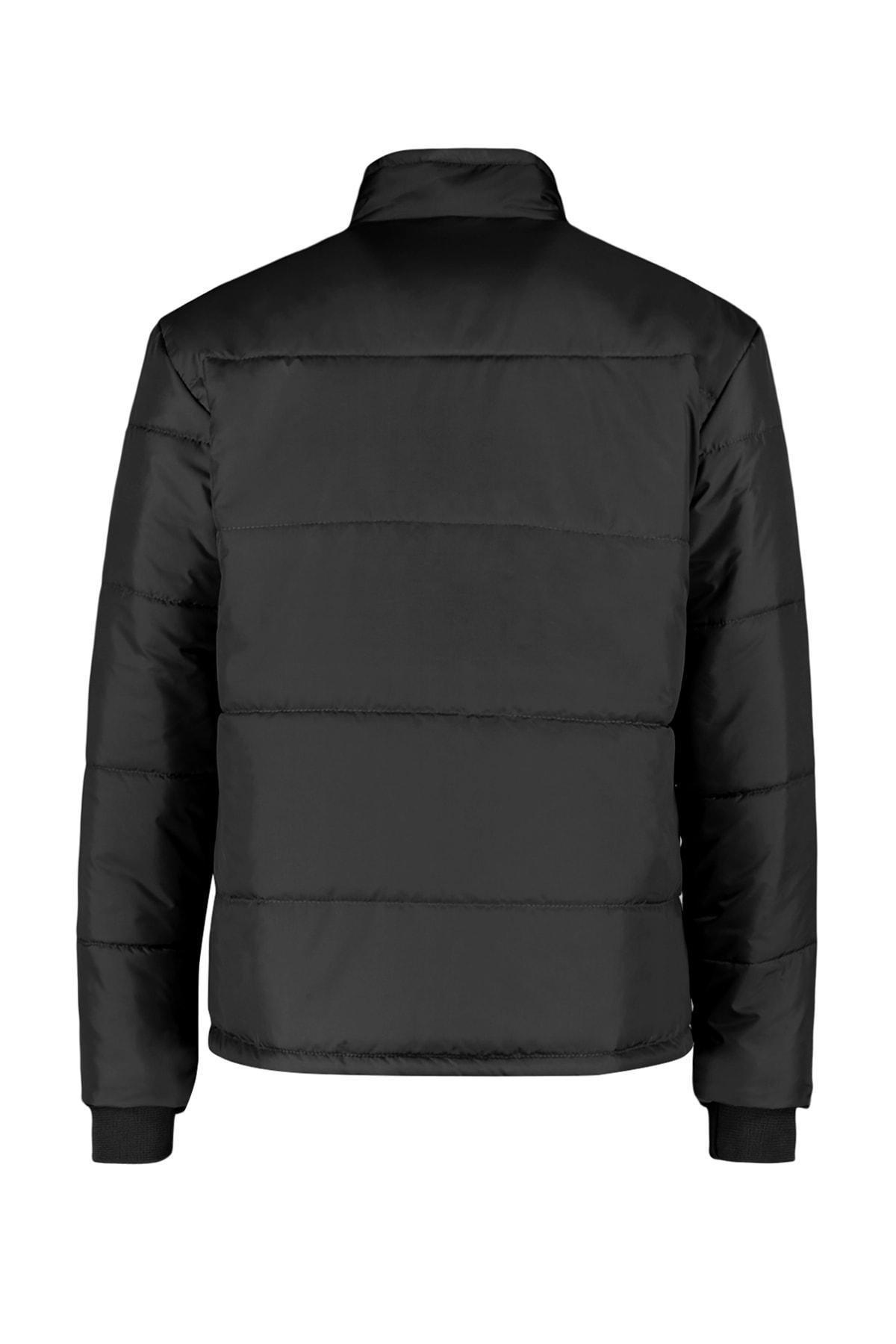 Black Puffer Standing Collar Jacket, , large image number 4