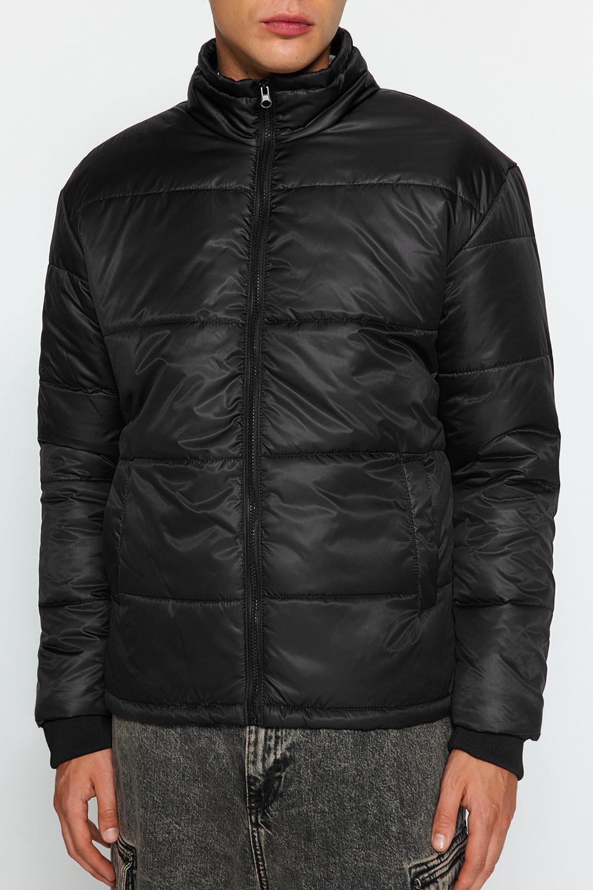 Black Puffer Standing Collar Jacket, , large image number 6