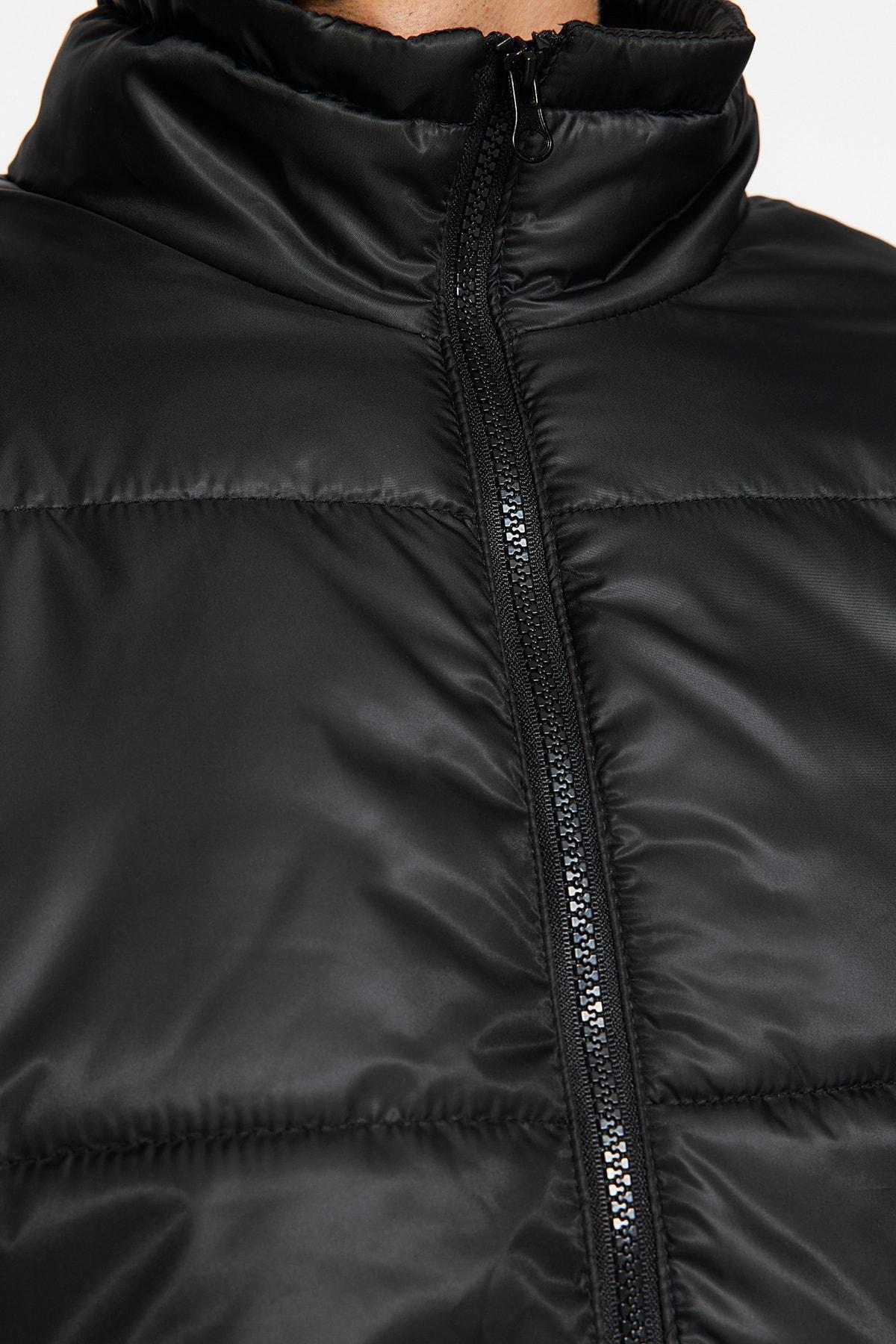 Black Puffer Standing Collar Jacket, , large image number 7