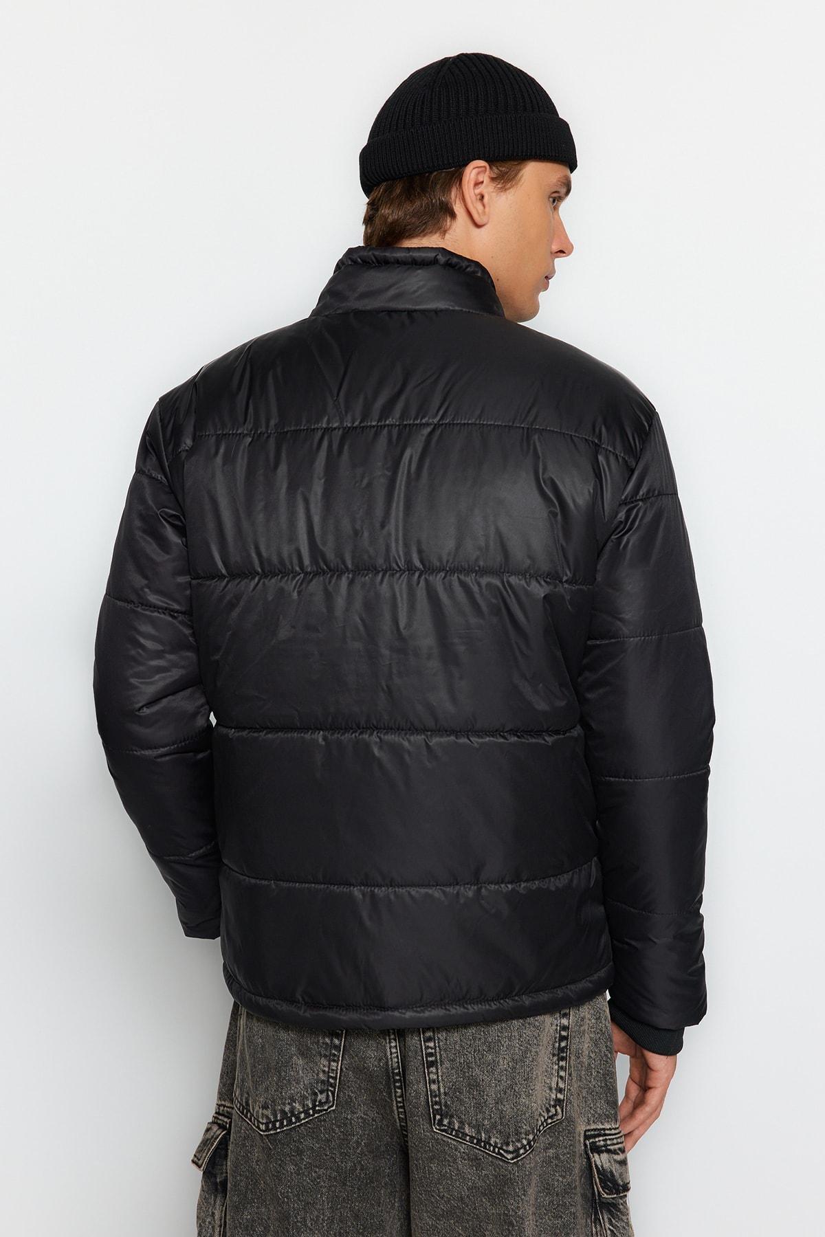 Black Puffer Standing Collar Jacket, , large image number 8