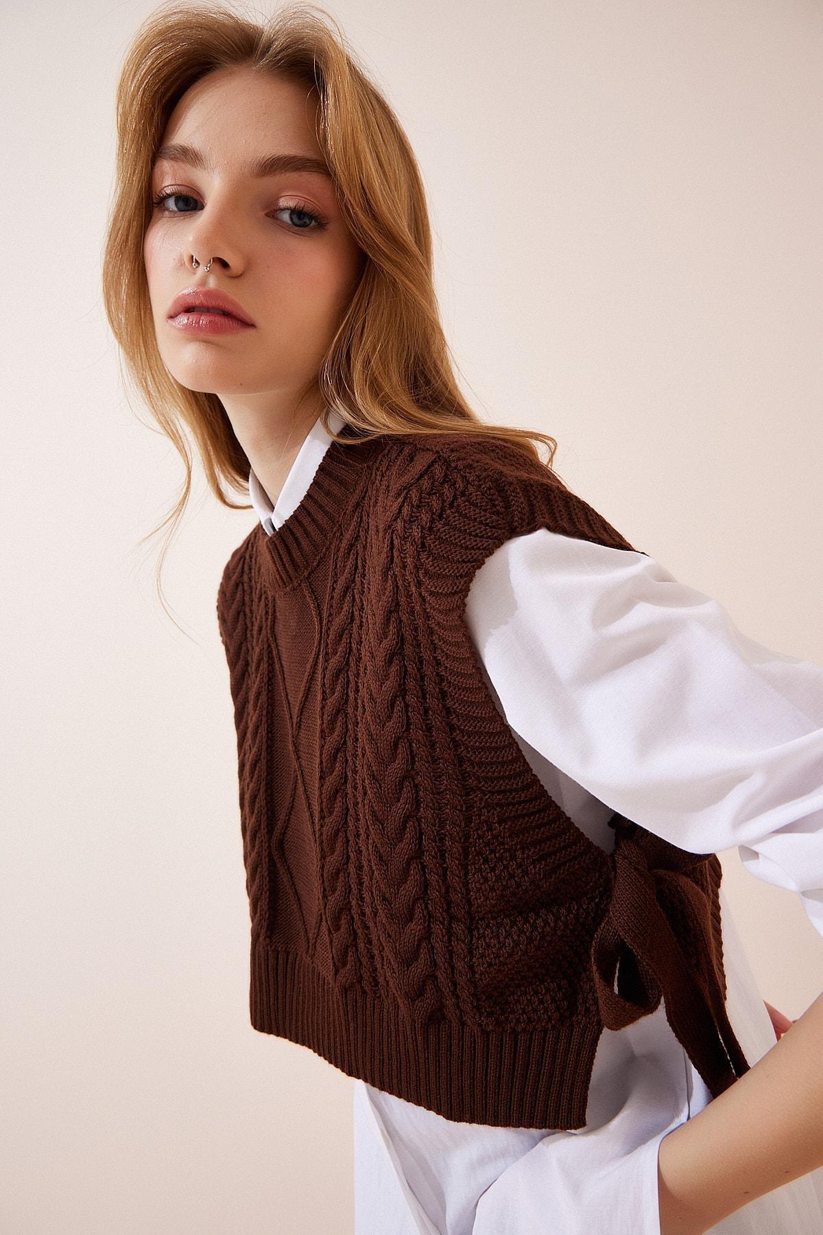 Brown Turtleneck Sweater Vest, Brown, large image number 0