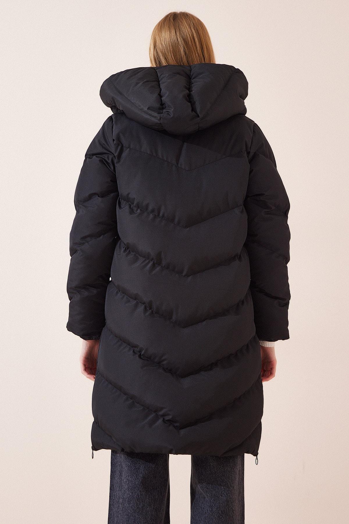 Black Hooded Long Down Coat, BLACK, large image number 4