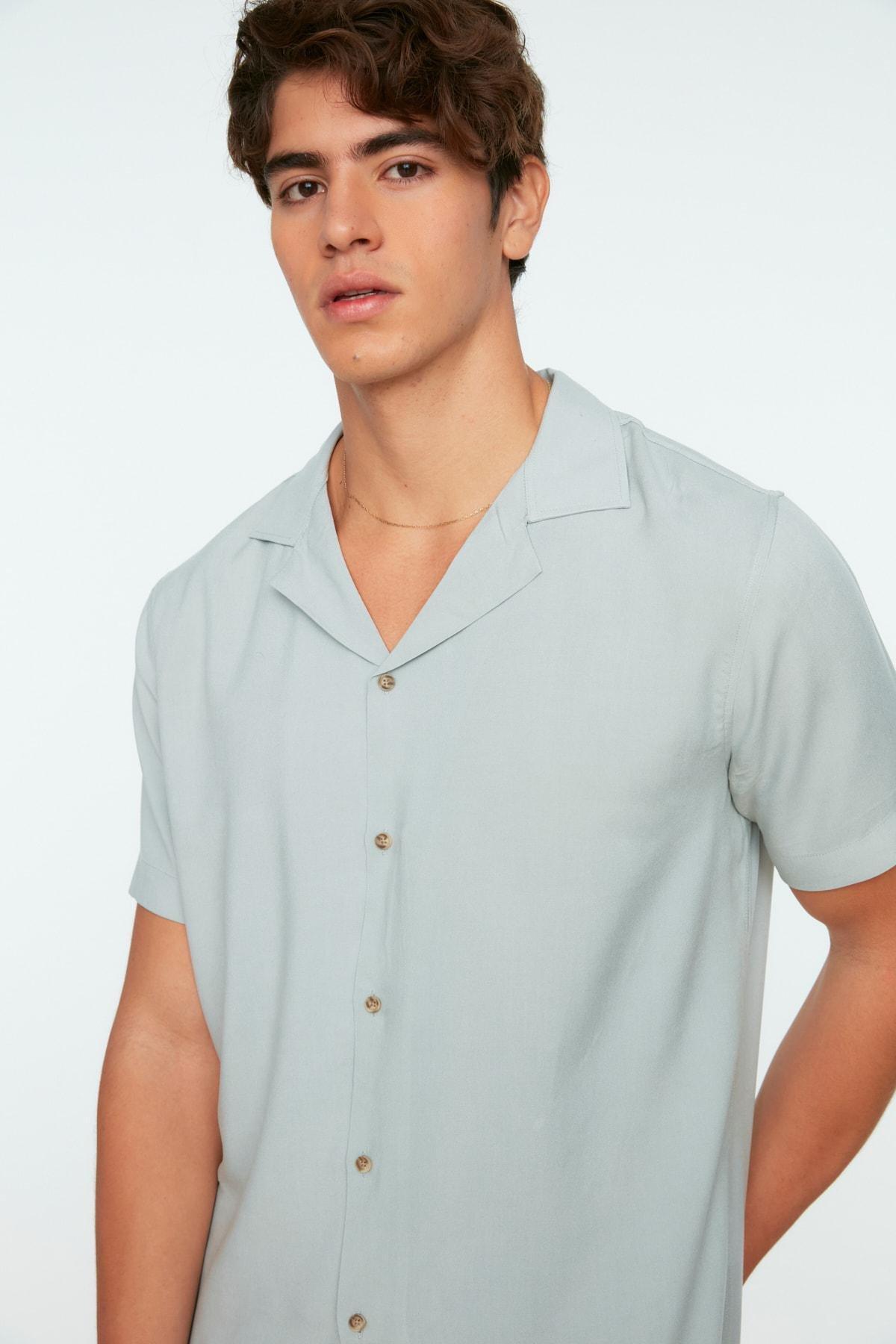 Grey Regular Lapel Collar Shirt, , large image number 0