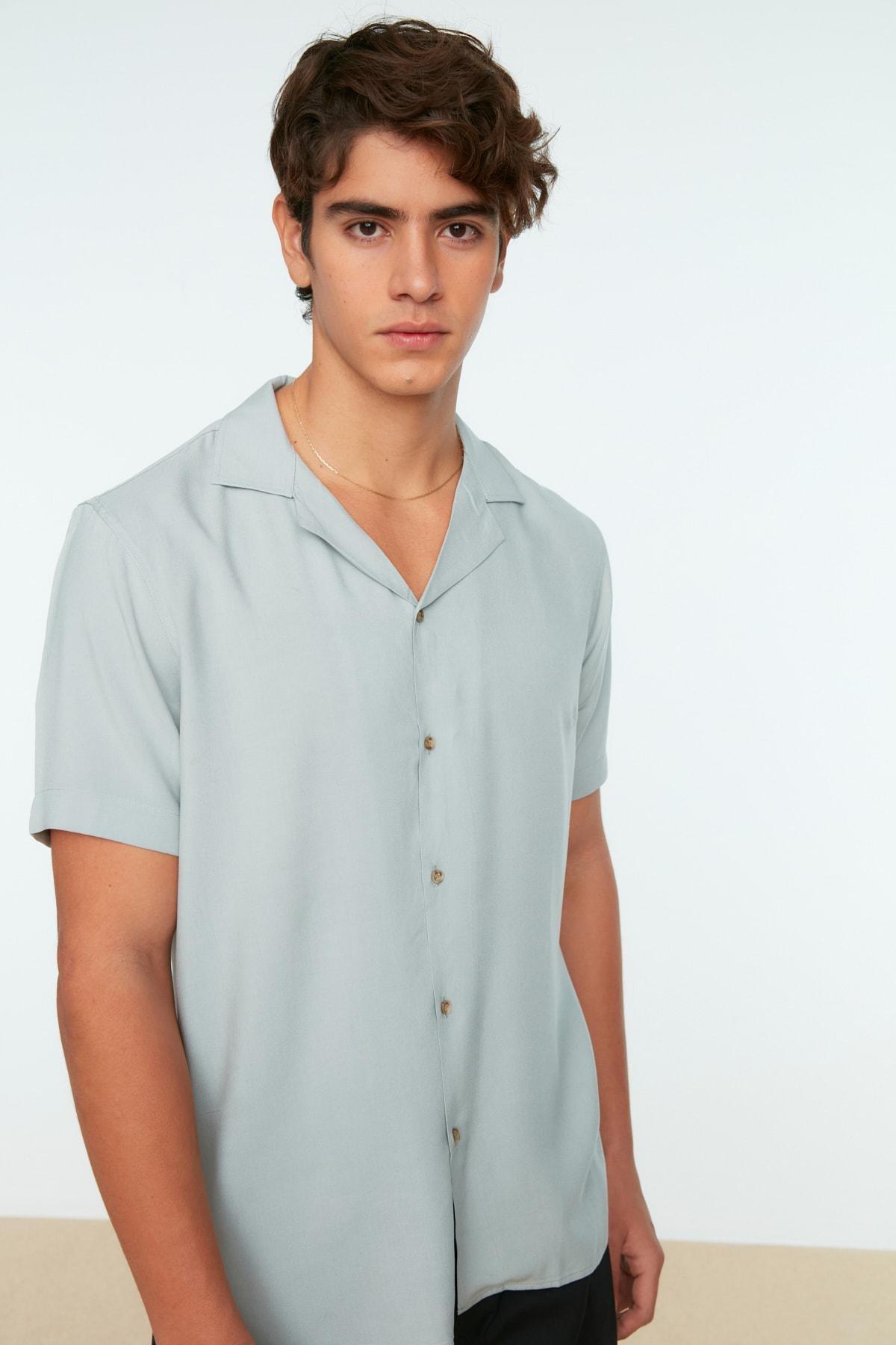 Grey Regular Lapel Collar Shirt, , large image number 1