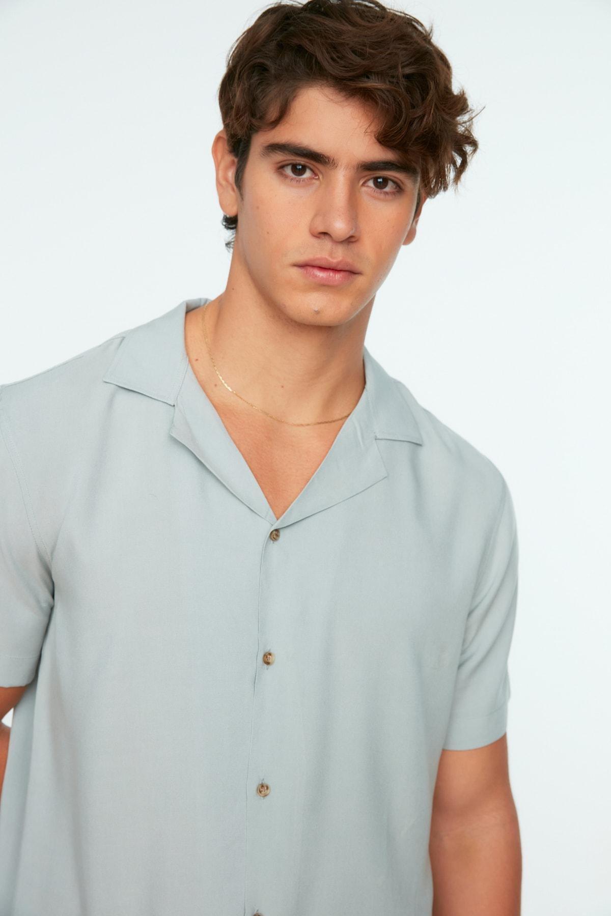 Grey Regular Lapel Collar Shirt, , large image number 2