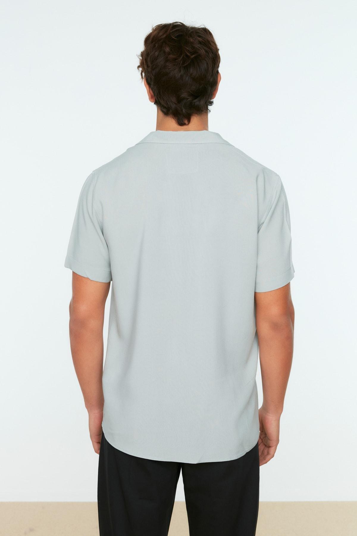 Grey Regular Lapel Collar Shirt, , large image number 4