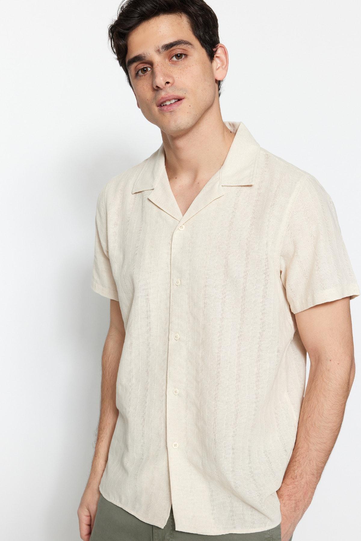 Beige Cotton Collared Shirt, , large image number 2