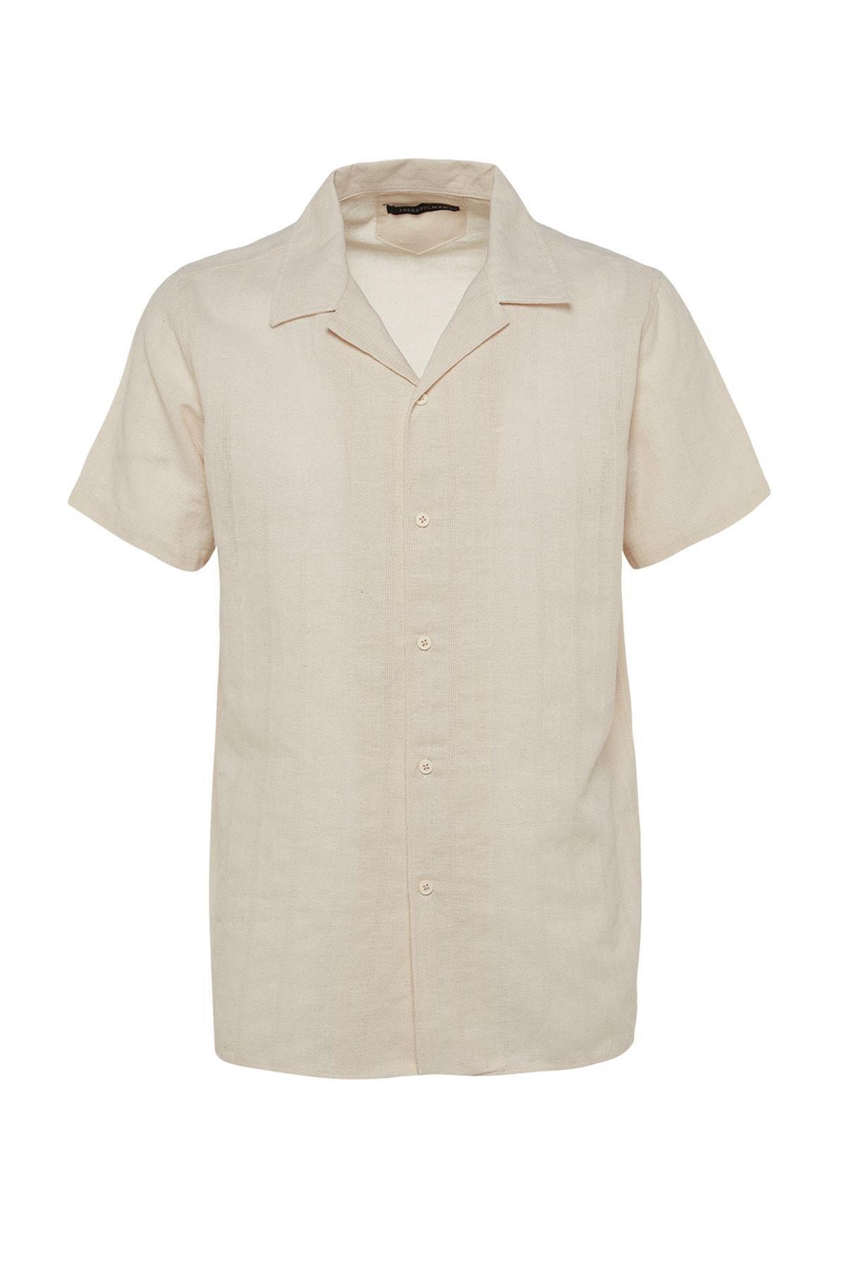 Beige Cotton Collared Shirt, , large image number 5