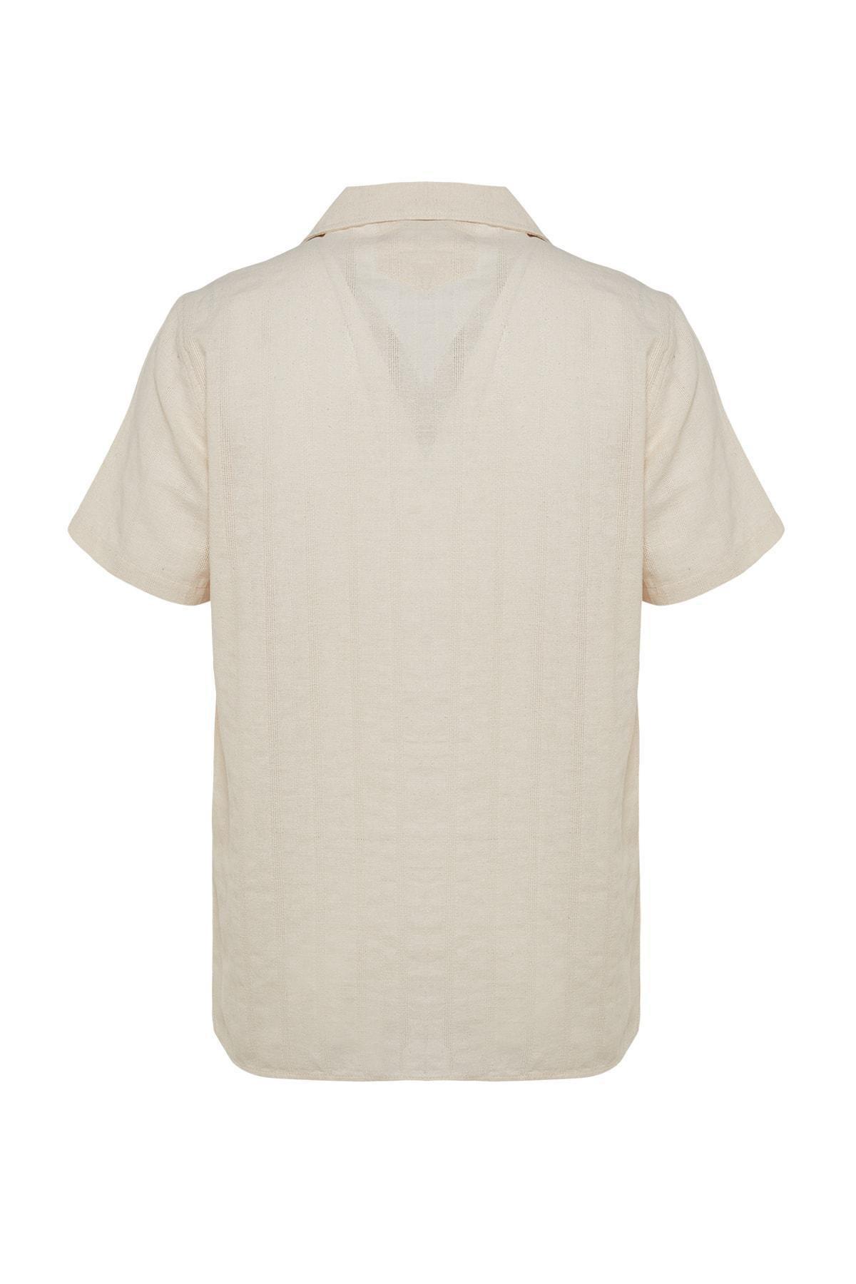 Beige Cotton Collared Shirt, , large image number 7