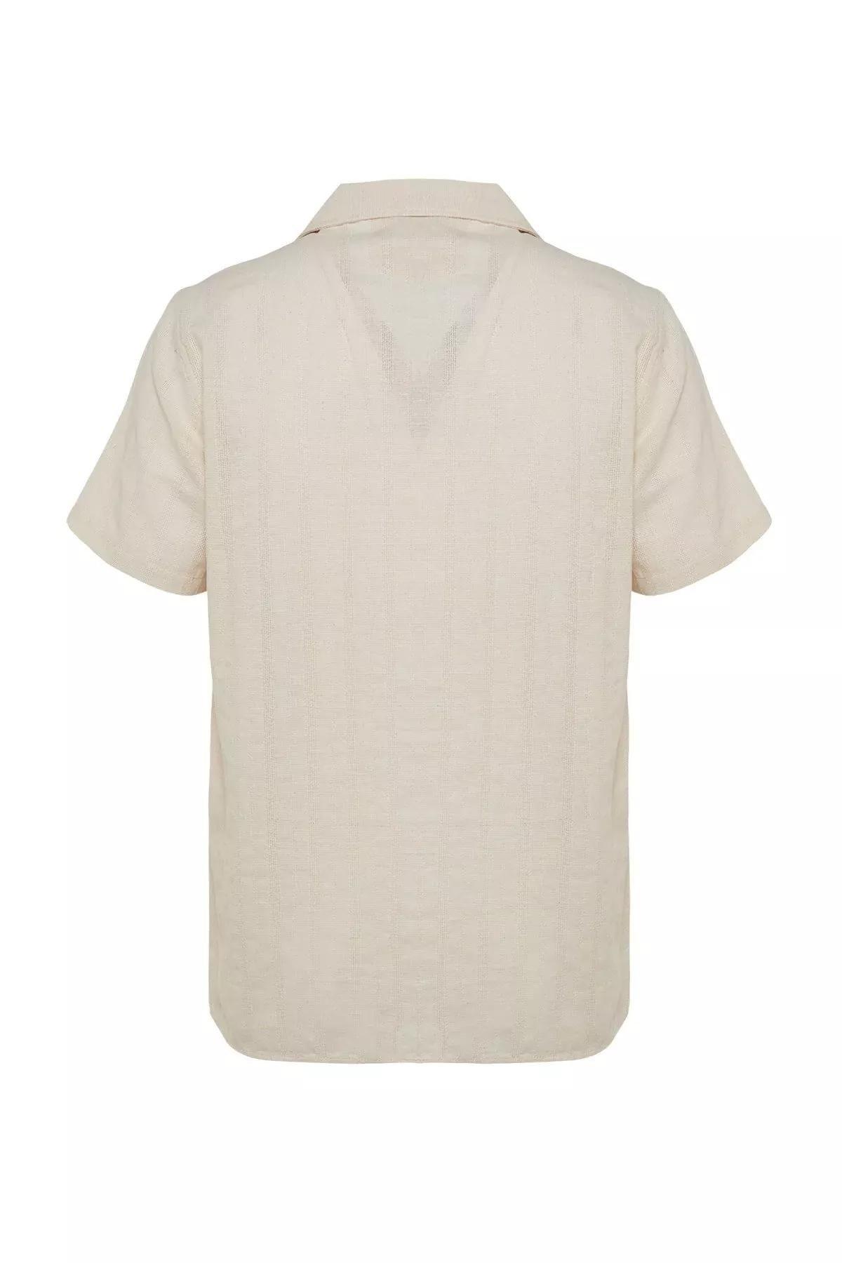 Beige Cotton Collared Shirt, Beige, large image number 7
