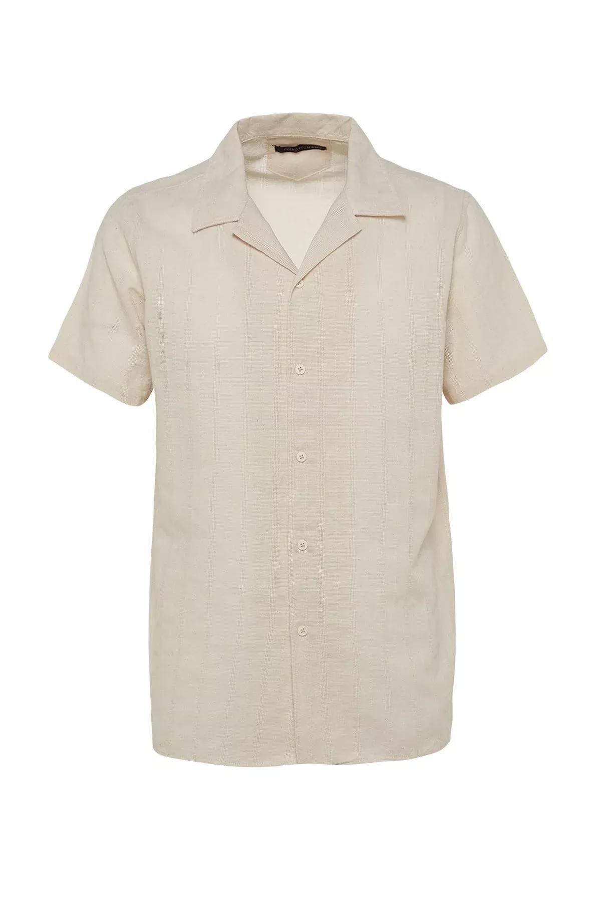 Beige Cotton Collared Shirt, , large image number 8