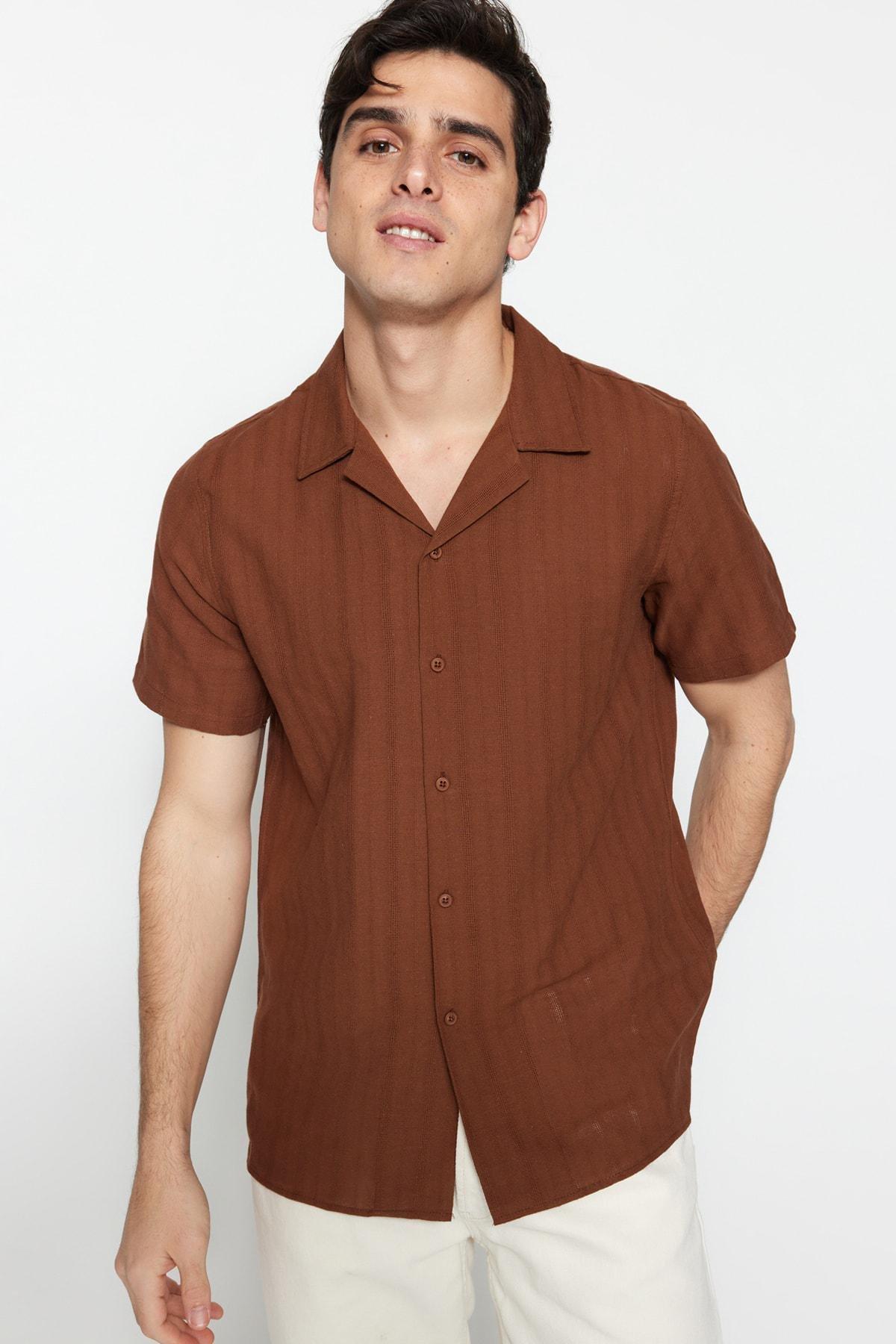 Brown Cotton Collared Shirt, , large image number 0