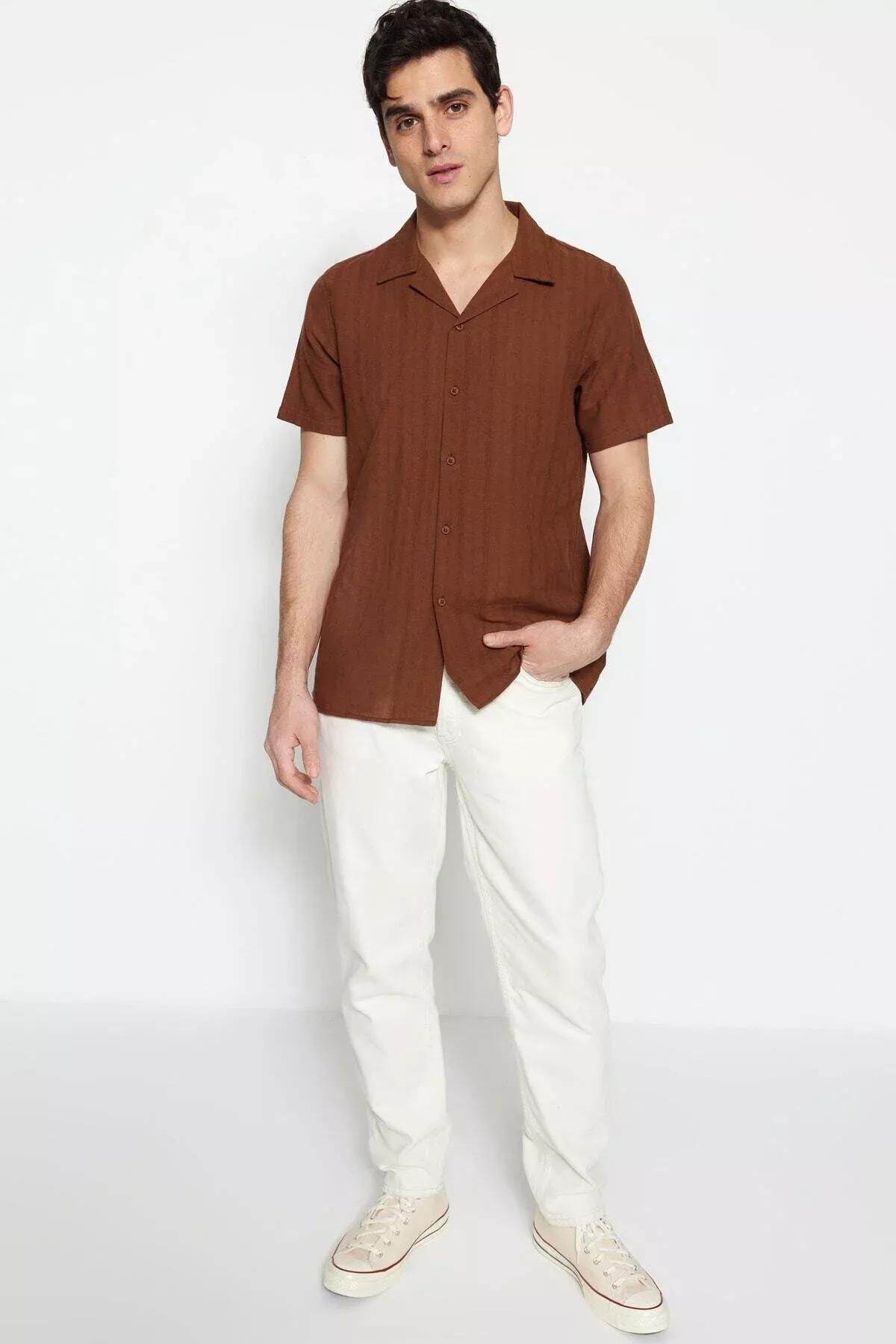 Brown Cotton Collared Shirt, Brown, large image number 0