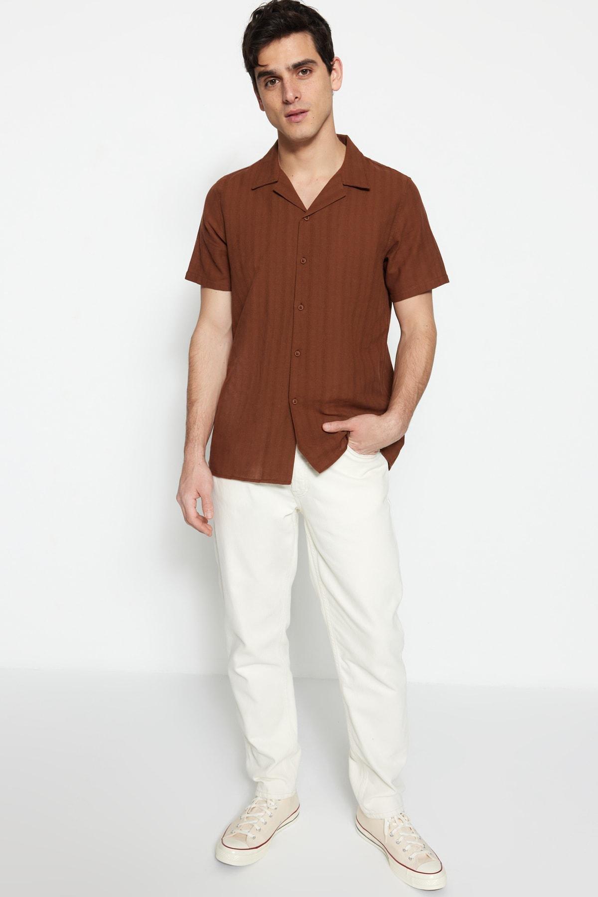 Brown Cotton Collared Shirt, , large image number 1