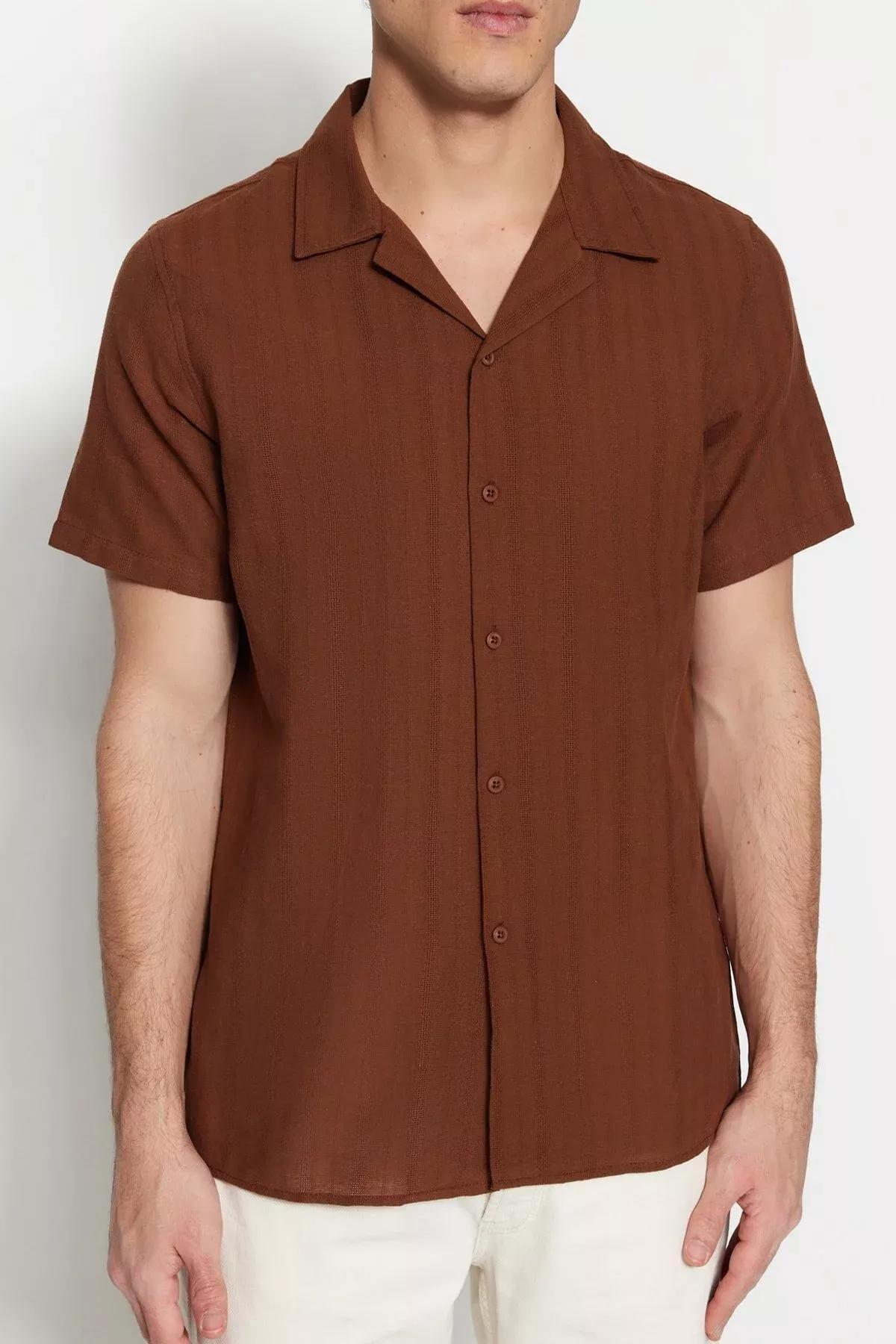 Brown Cotton Collared Shirt, Brown, large image number 1