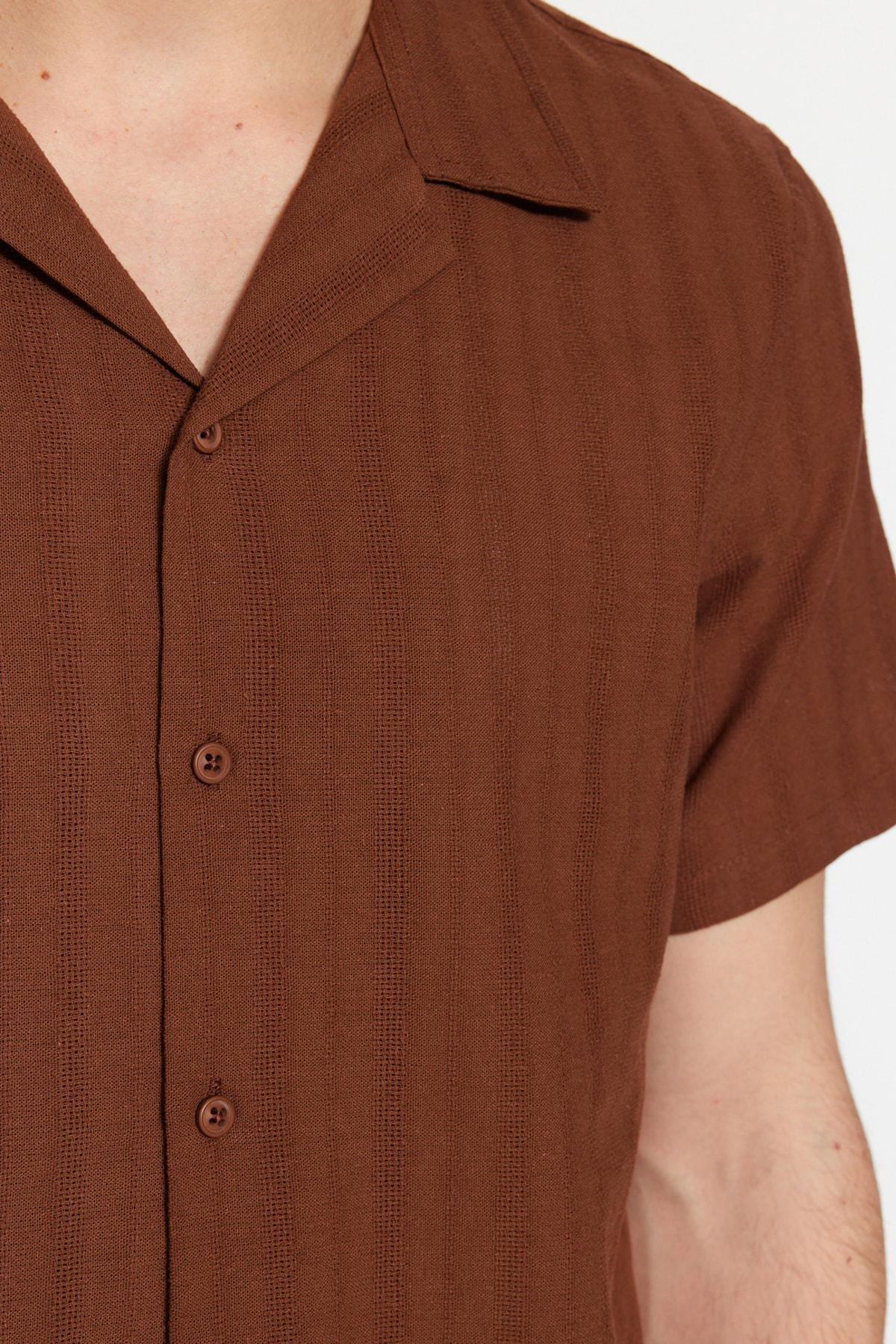 Trendyol - Brown Cotton Collared Shirt