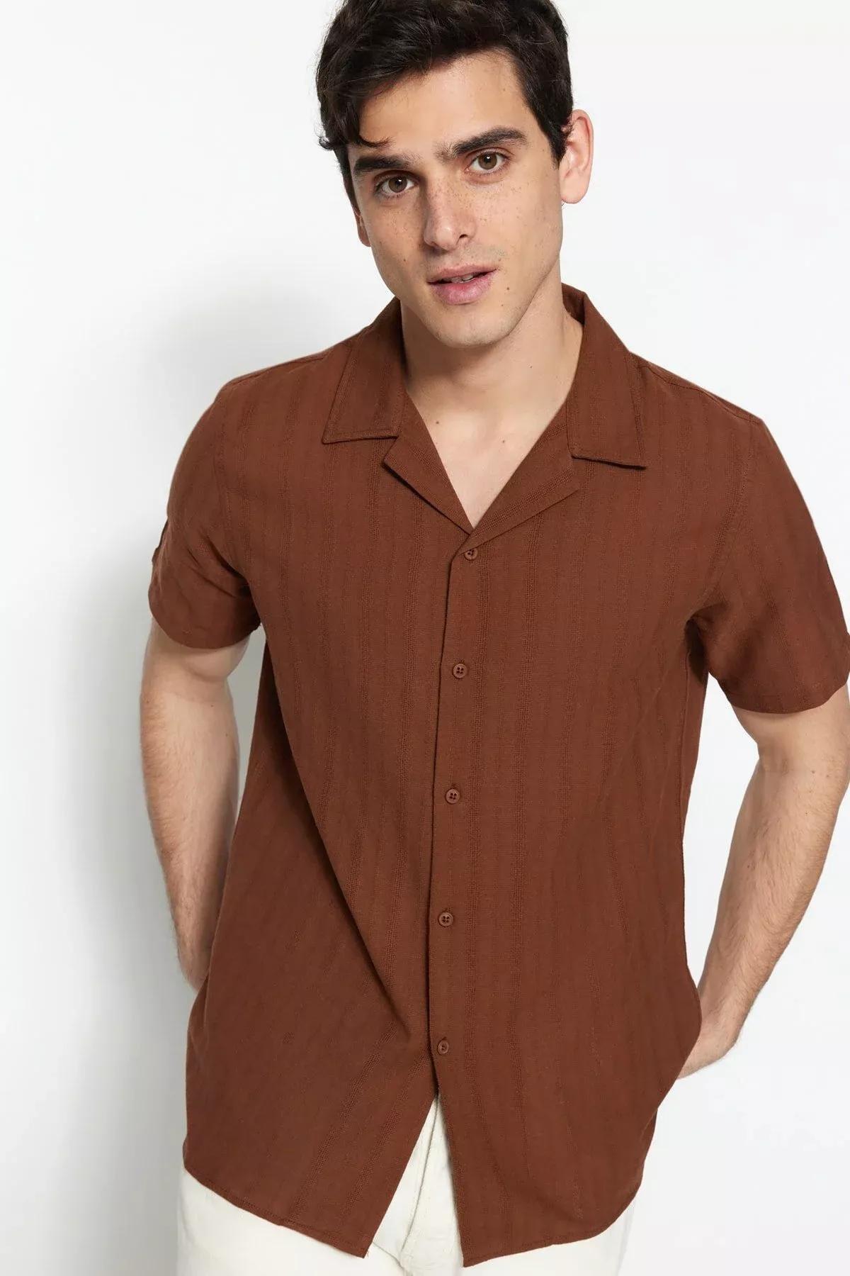 Brown Cotton Collared Shirt, Brown, large image number 3