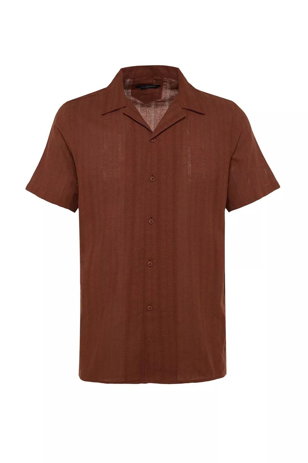 Brown Cotton Collared Shirt, Brown, large image number 4