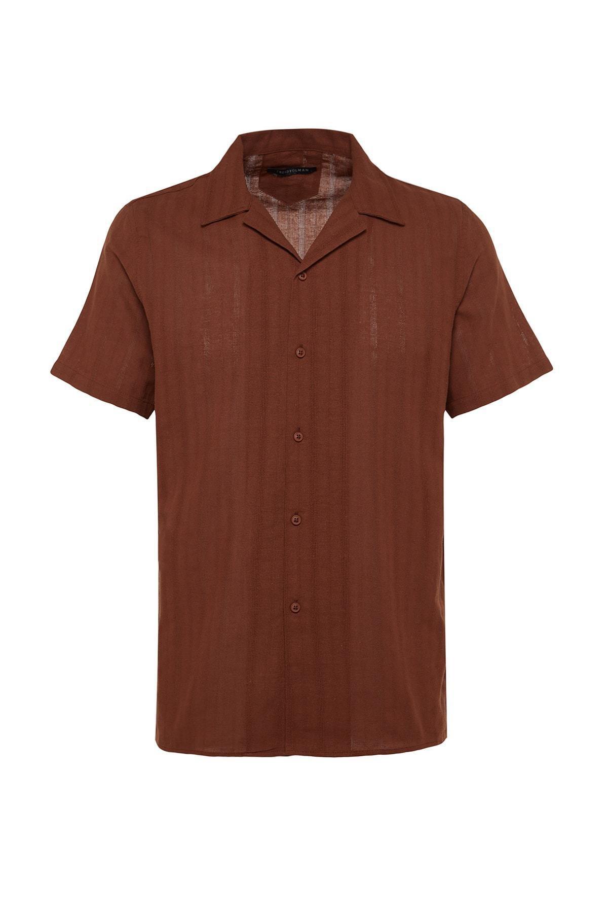 Brown Cotton Collared Shirt, , large image number 5