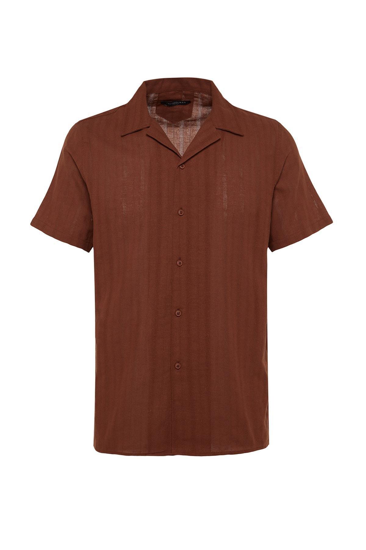 Trendyol - Brown Cotton Collared Shirt