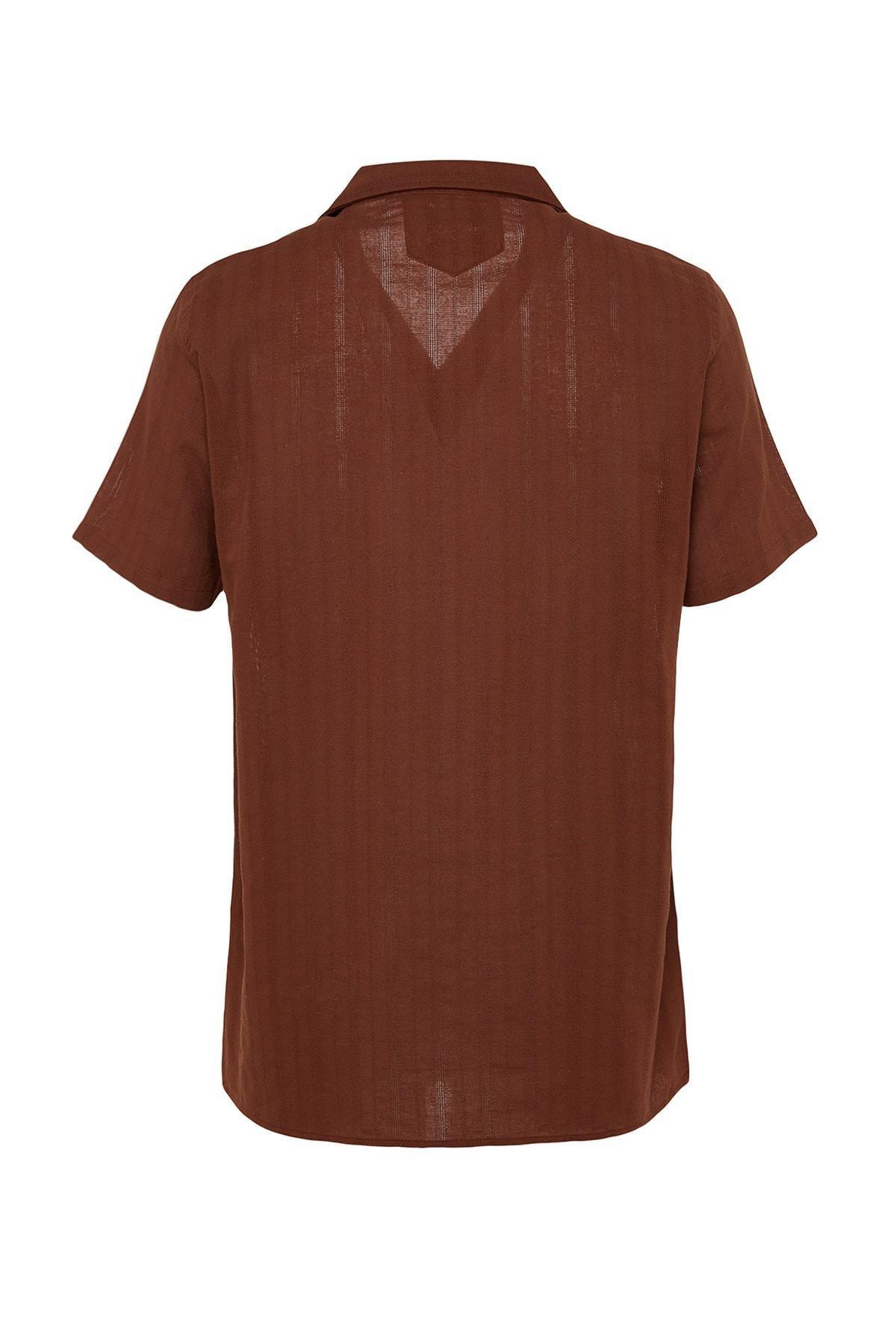 Brown Cotton Collared Shirt, , large image number 6
