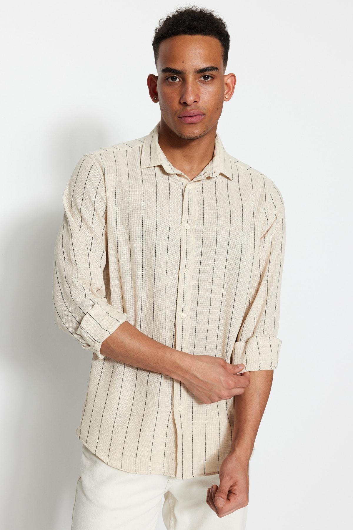 Cream Striped Shirt, , large image number 0