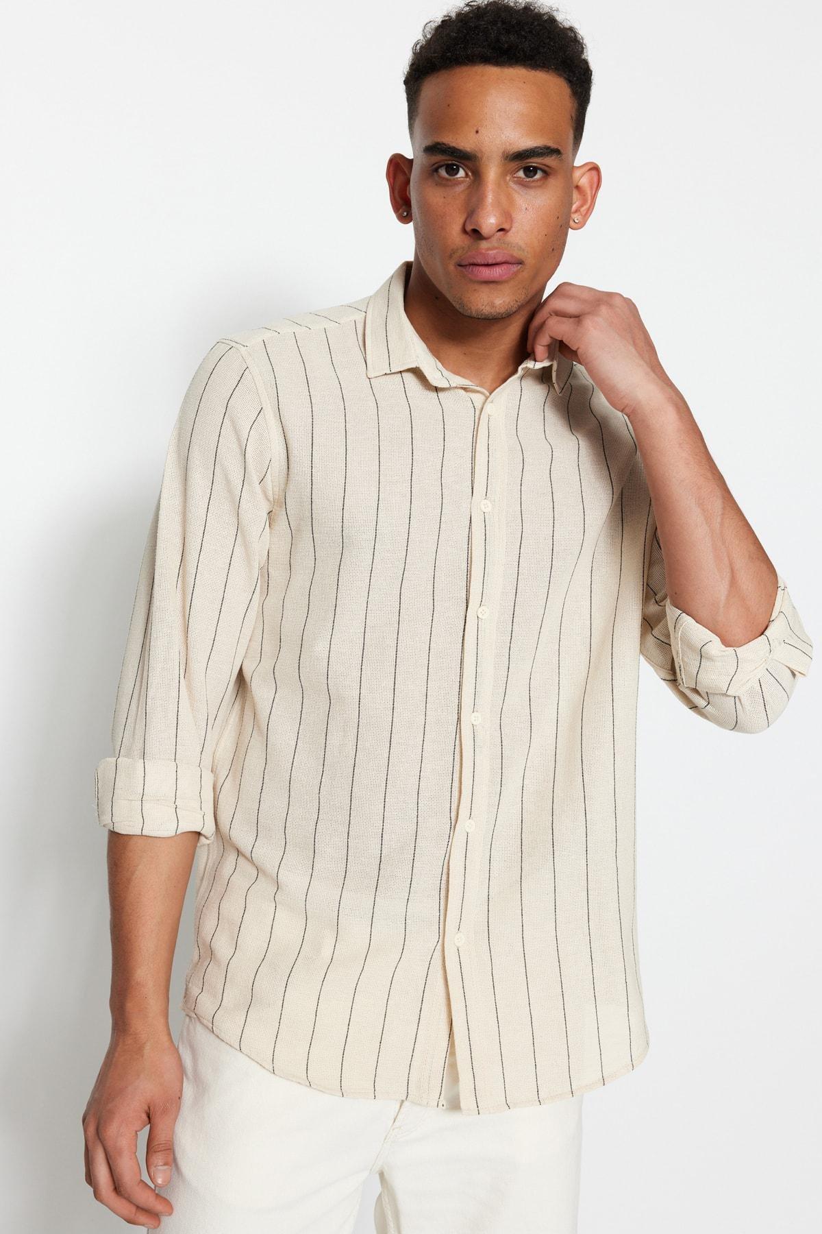 Cream Striped Shirt, , large image number 1
