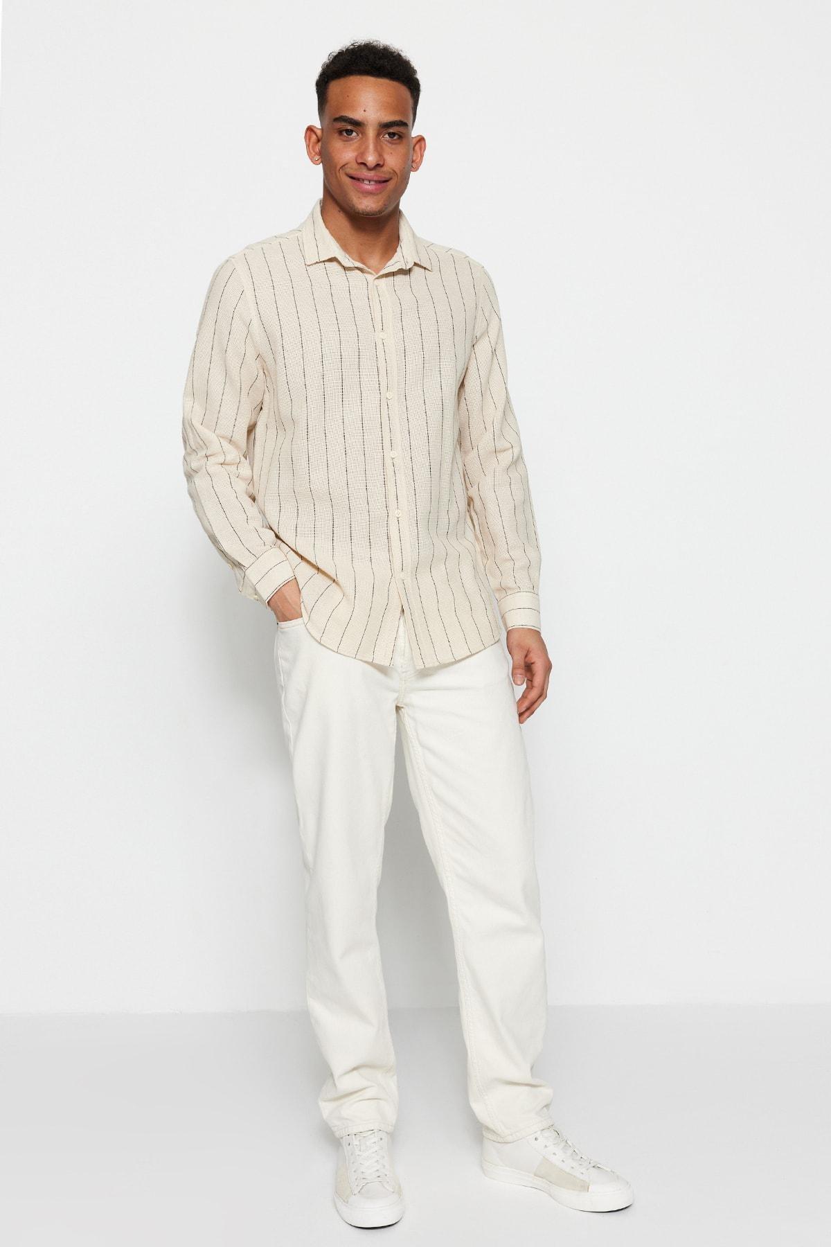 Cream Striped Shirt, , large image number 2