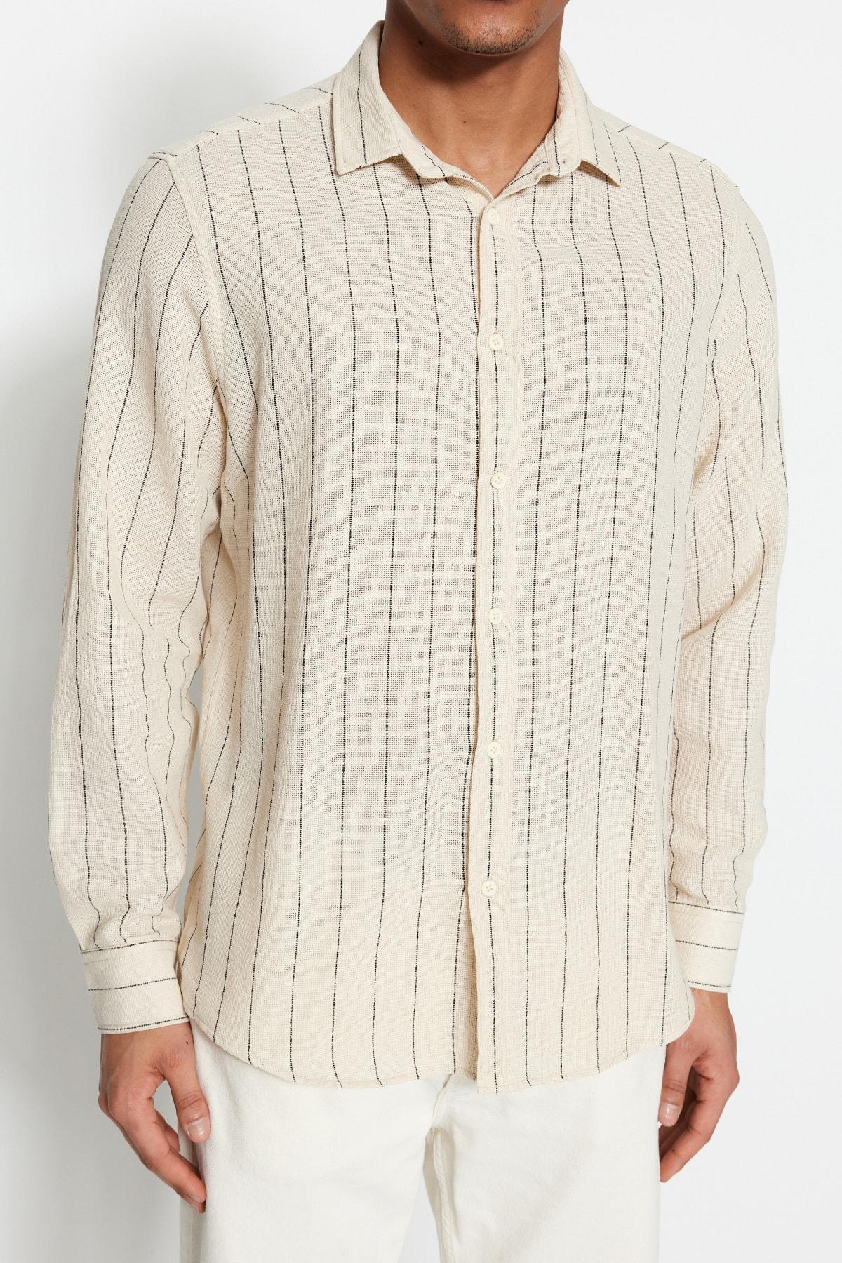 Cream Striped Shirt, , large image number 3