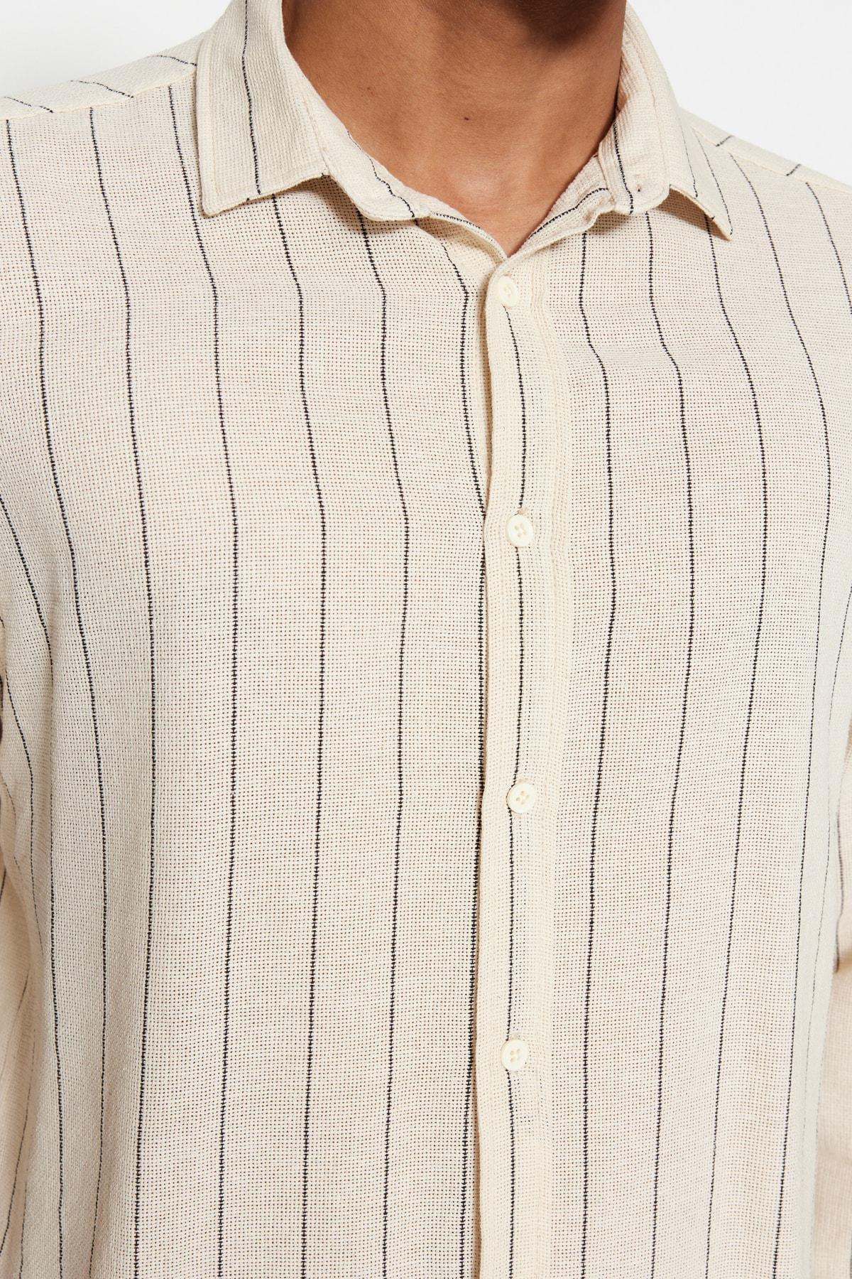 Cream Striped Shirt, , large image number 4