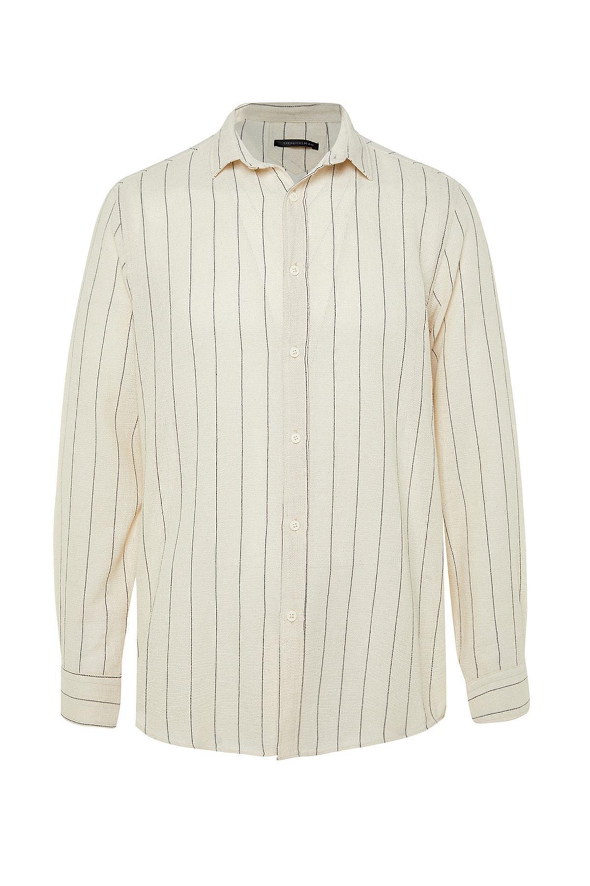 Cream Striped Shirt, , large image number 5