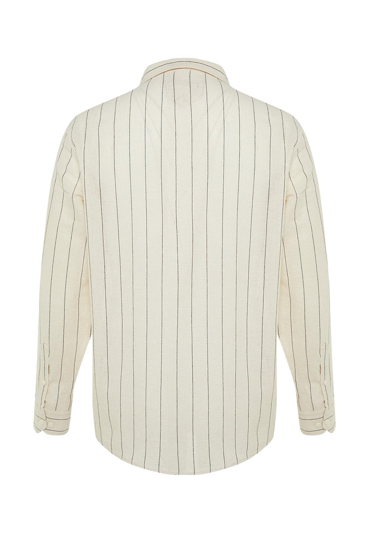 Cream Striped Shirt, , large image number 6