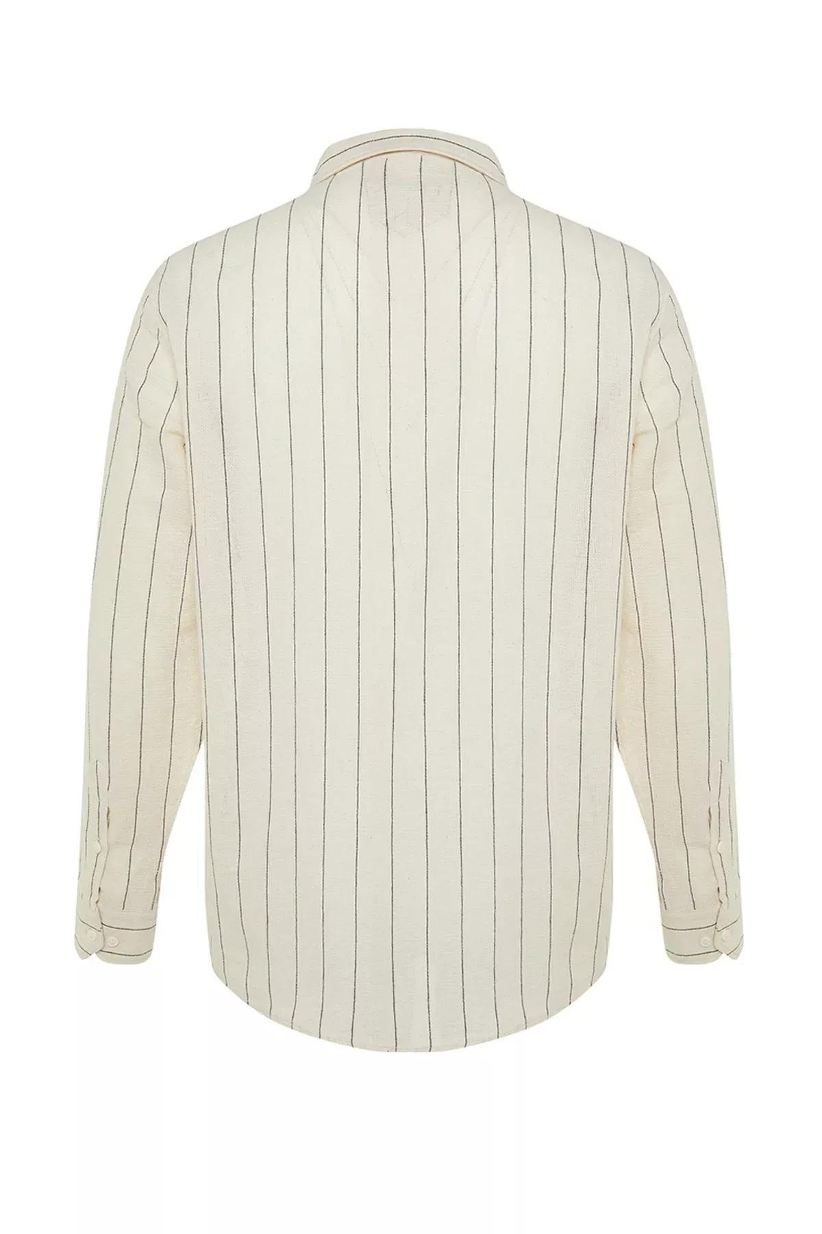 Cream Striped Shirt, , large image number 7