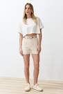 Trendyol - Ecru Plain High Waist Shorts