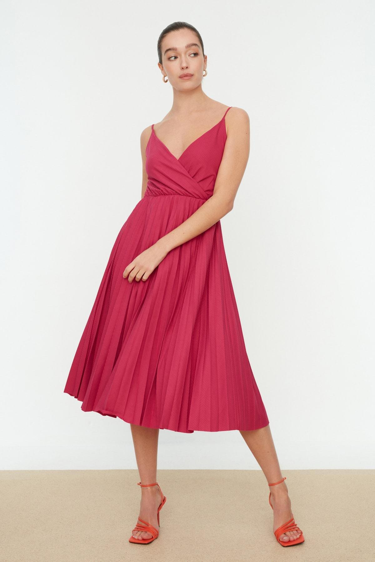 Pink Pleated Midi Dress, , large image number 0