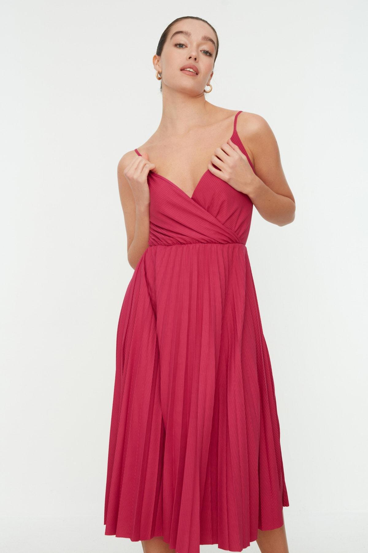 Pink Pleated Midi Dress, , large image number 1