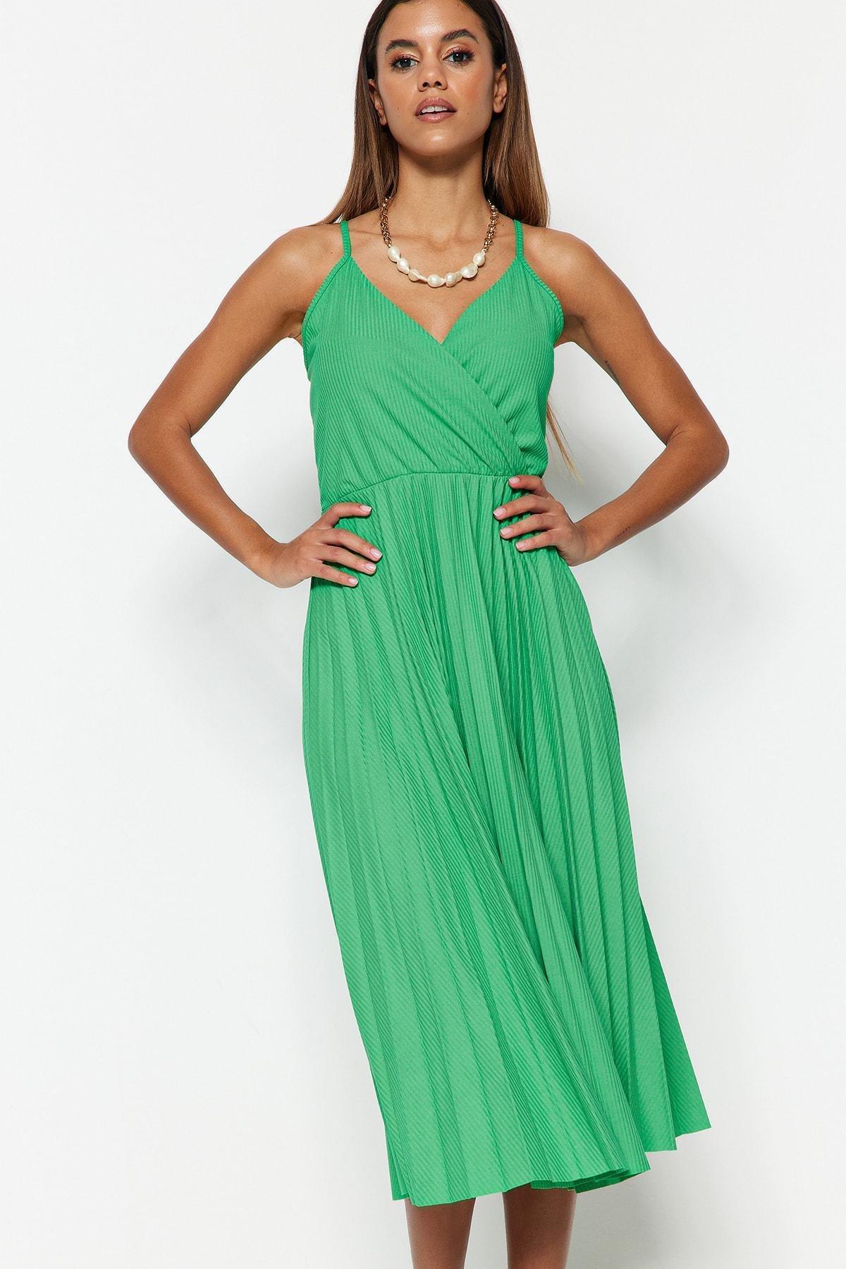 Green Pleated Midi Dress, , large image number 3