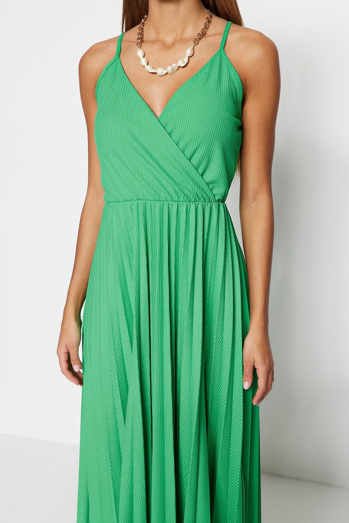 Green Pleated Midi Dress, , large image number 5