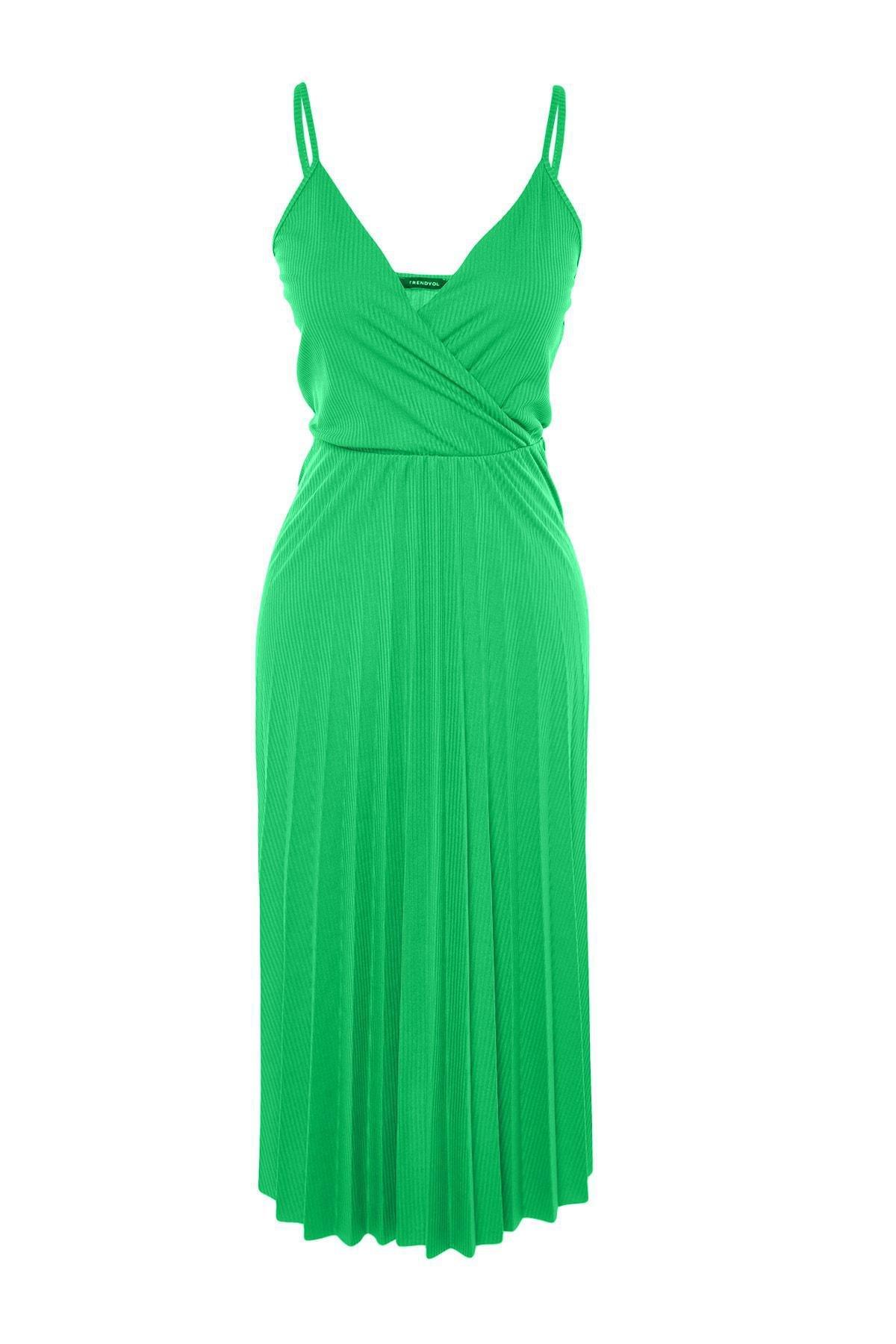 Green Pleated Midi Dress, , large image number 10