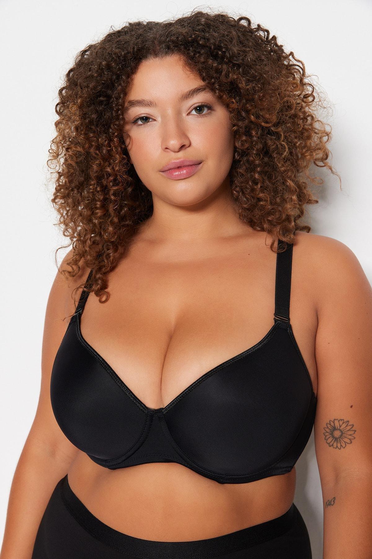 Black Plain Plus Size Bra, , large image number 0