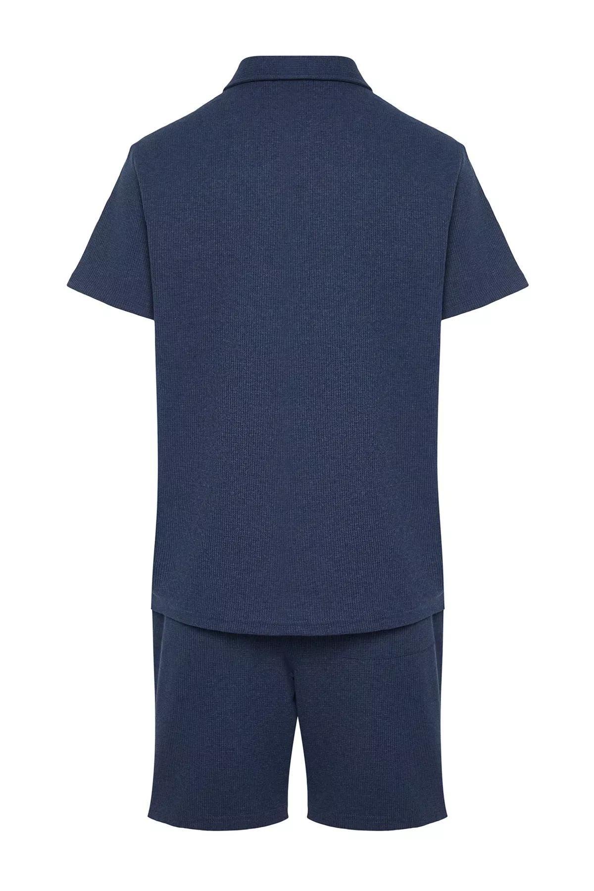 Blue Regular Textured Fabric Polo Set, , large image number 6