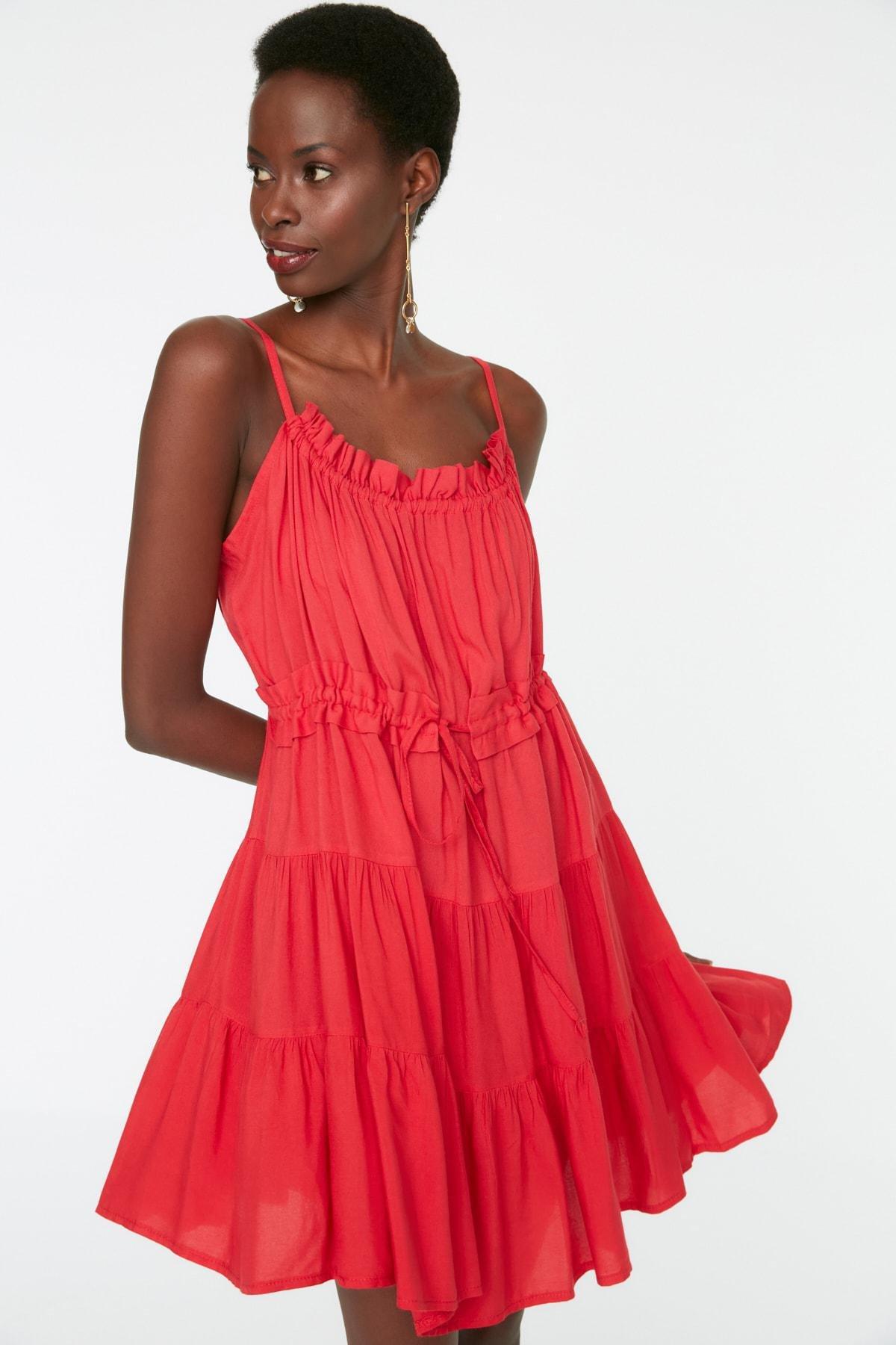 Red Pleated Mini Dress, , large image number 0