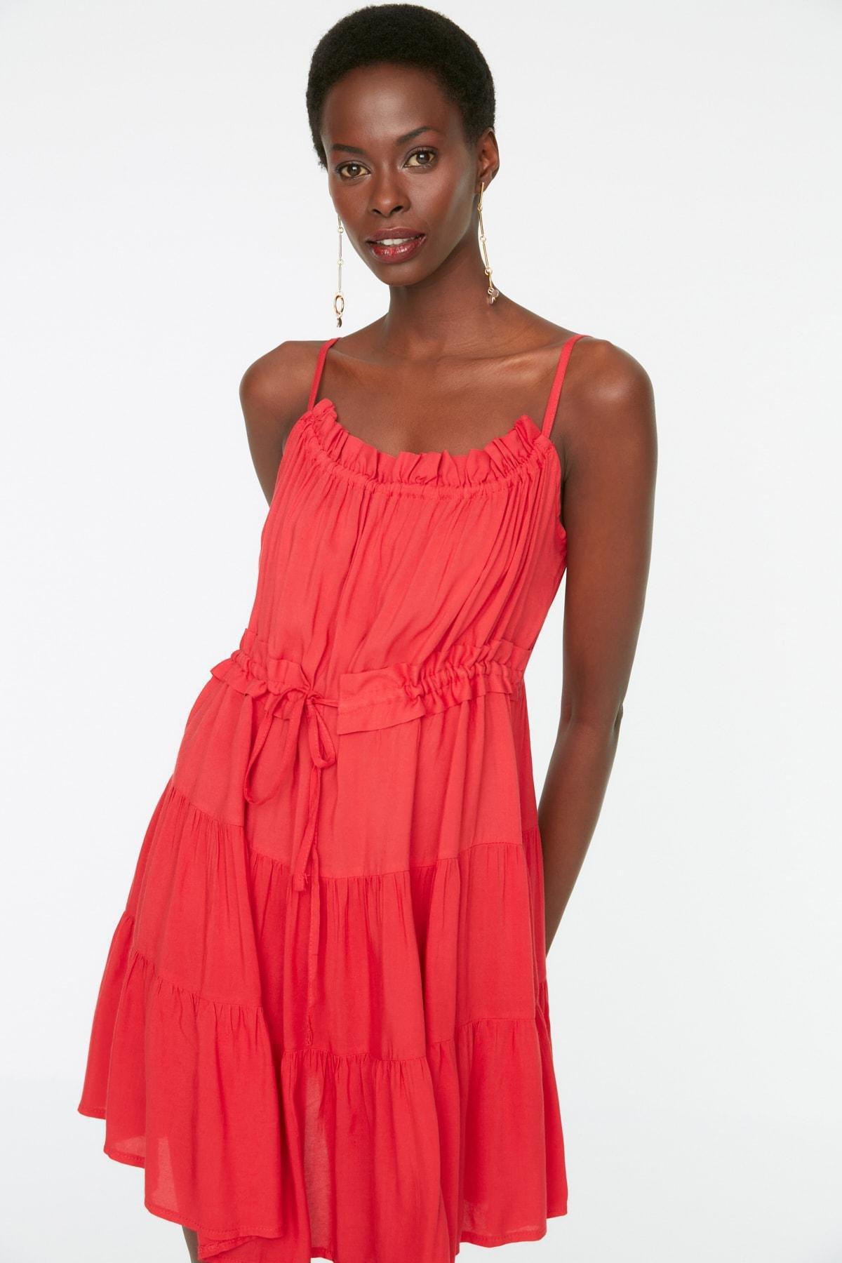 Red Pleated Mini Dress, , large image number 1