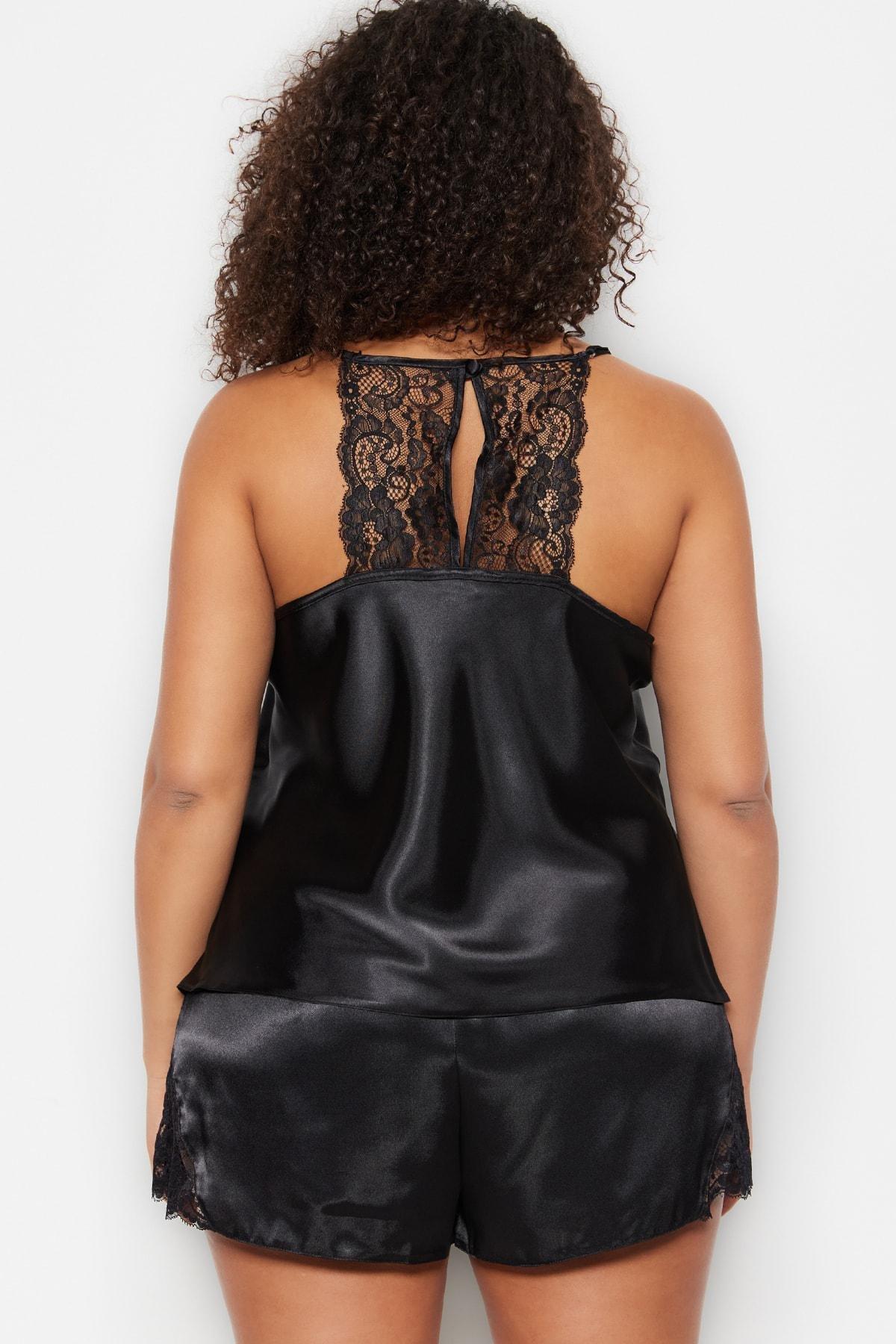 Black V-Neck Plus Size Pajama, Set Of 2, , large image number 5