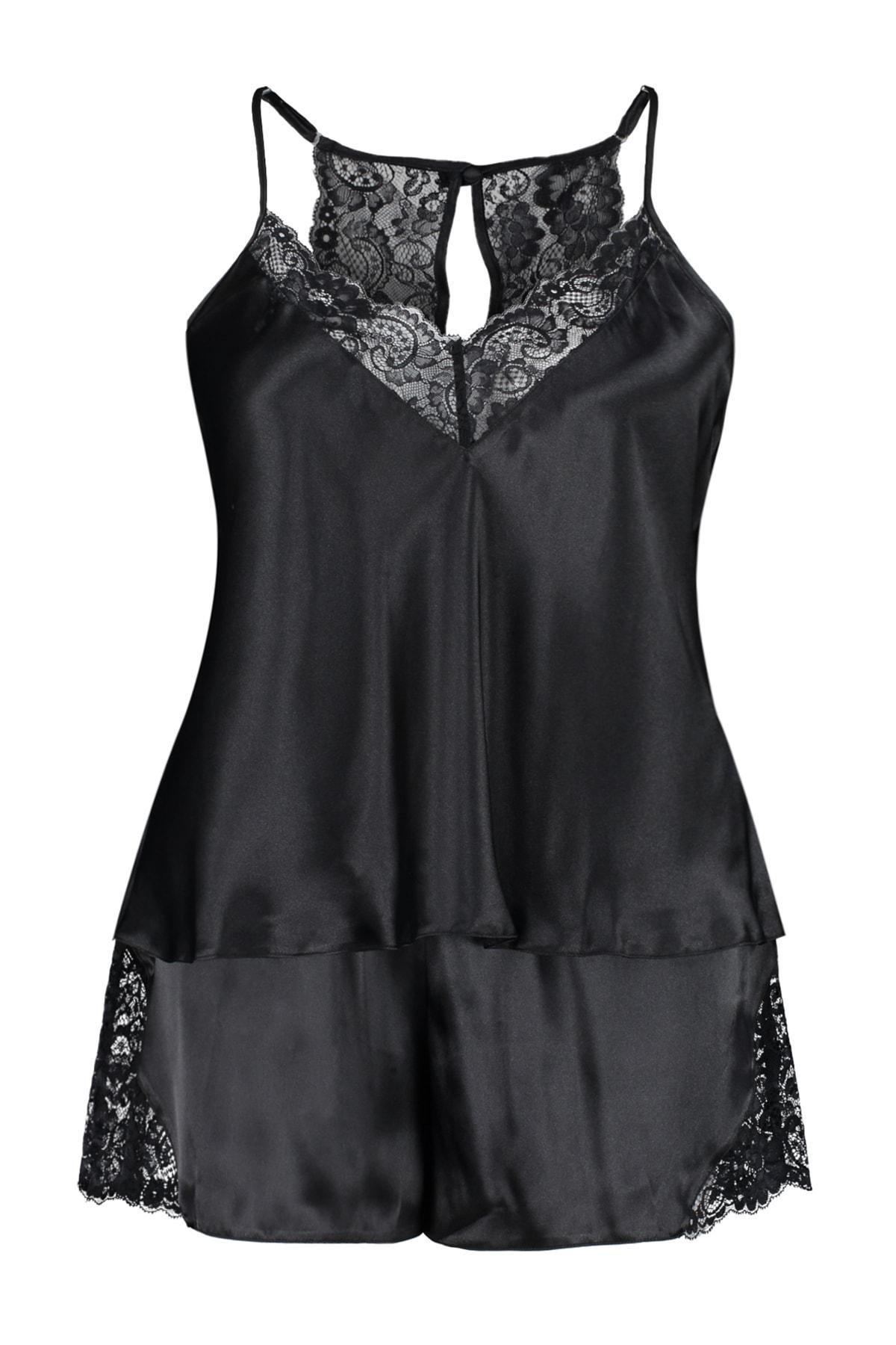Black V-Neck Plus Size Pajama, Set Of 2, , large image number 6