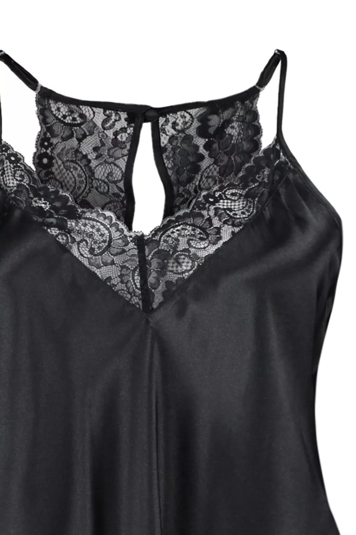 Black V-Neck Plus Size Pajama, Set Of 2, Black, large image number 6