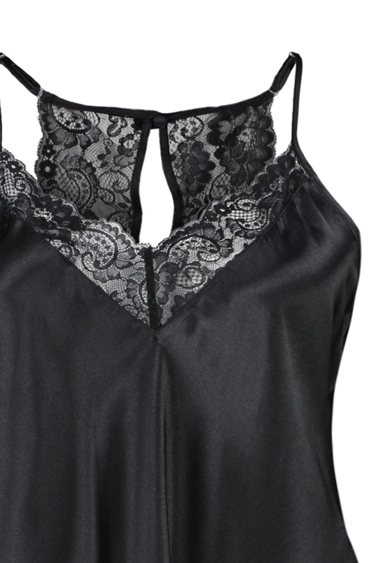 Black V-Neck Plus Size Pajama, Set Of 2, , large image number 7