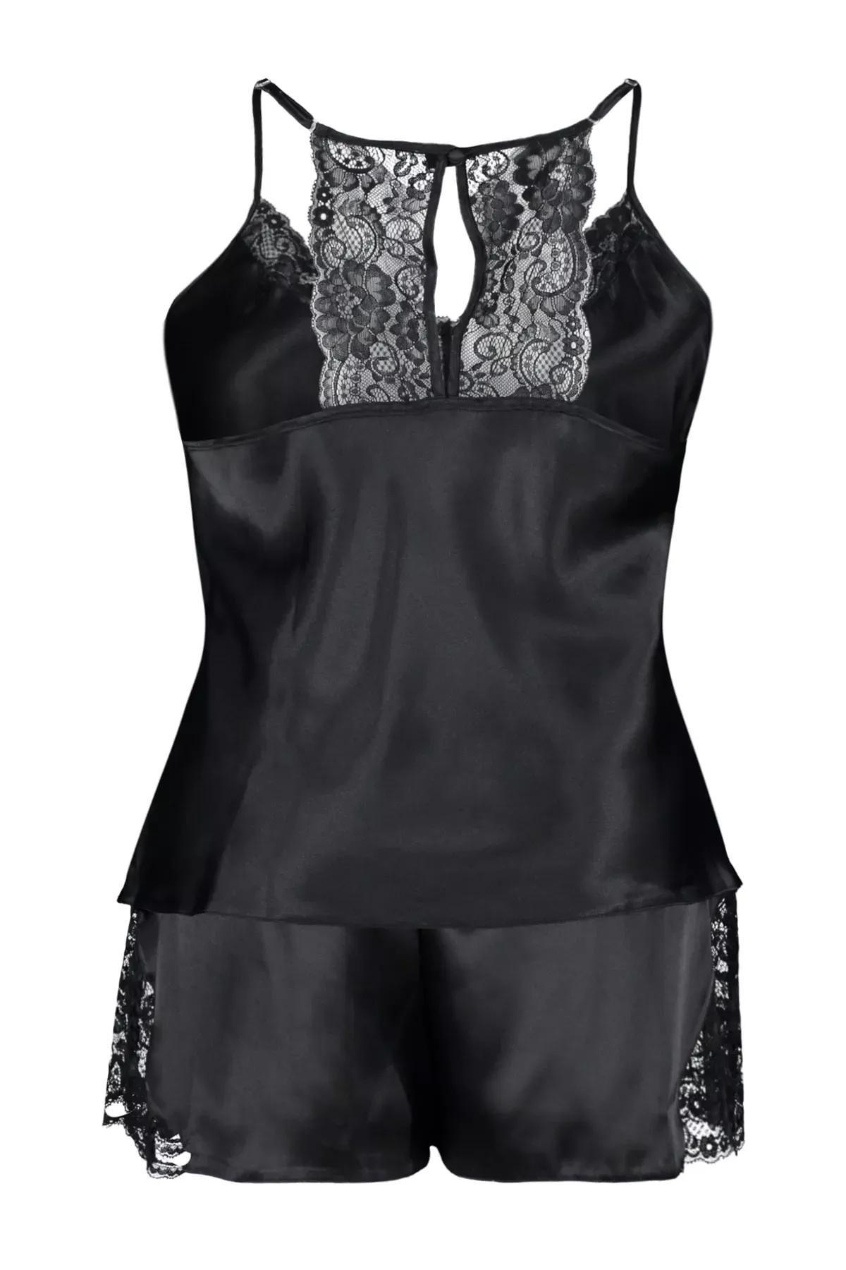 Black V-Neck Plus Size Pajama, Set Of 2, Black, large image number 7