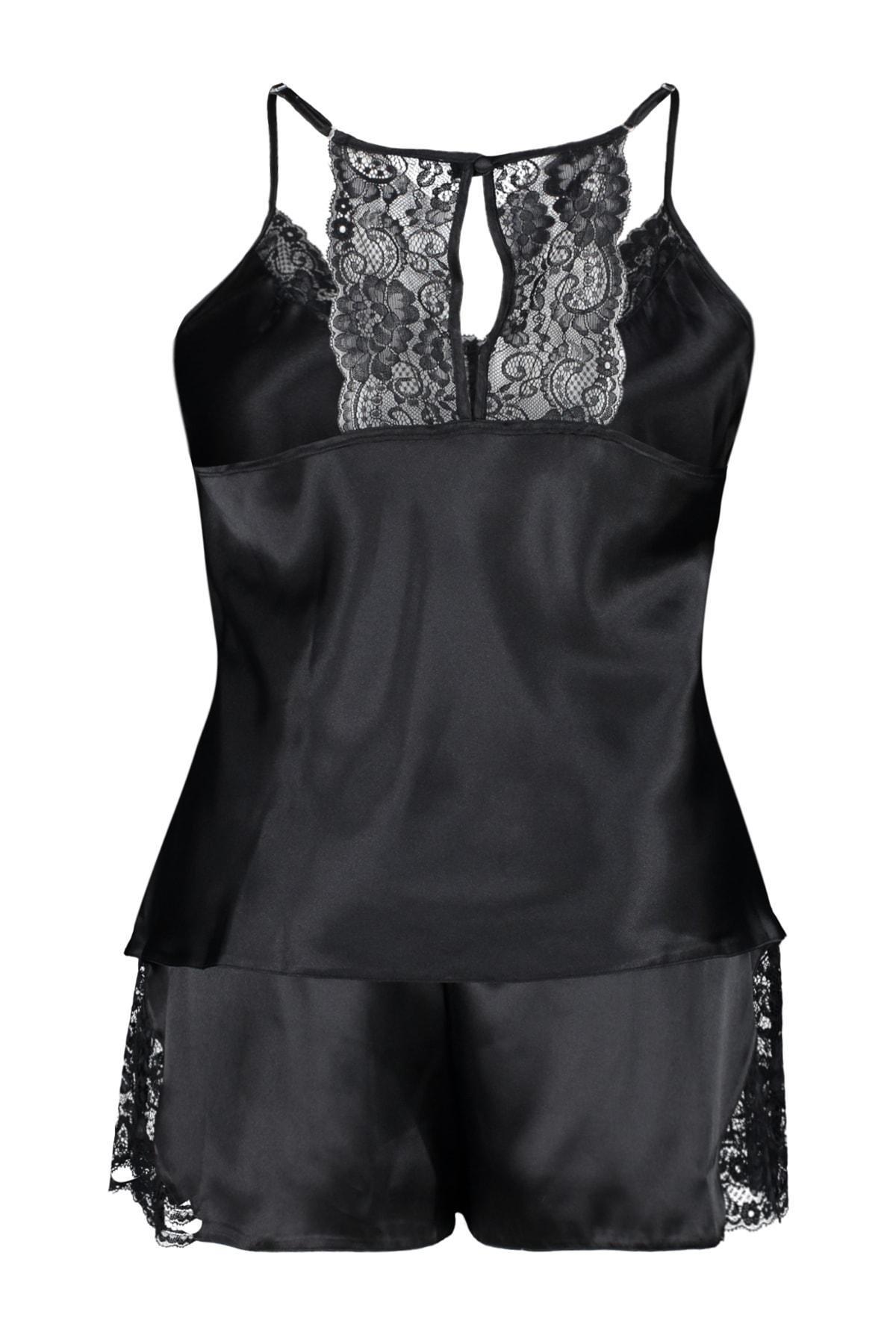 Black V-Neck Plus Size Pajama, Set Of 2, , large image number 8